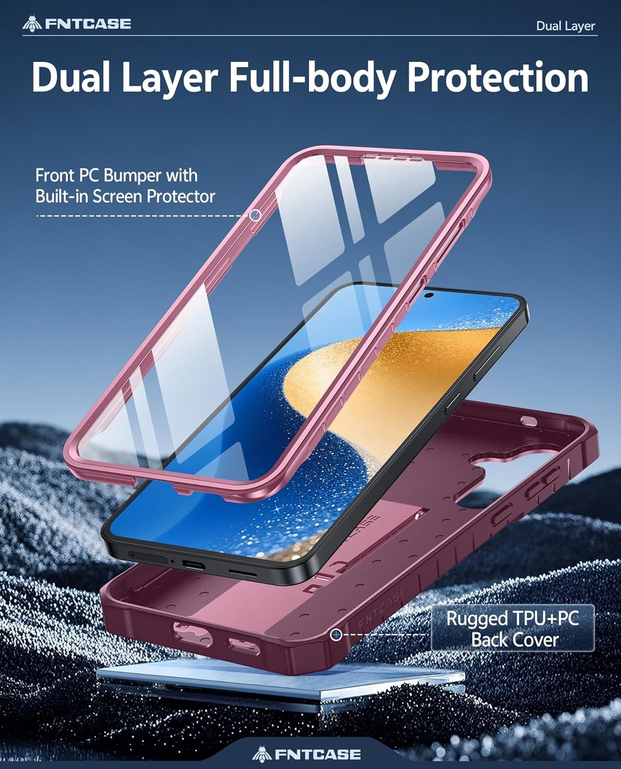 image:imageFNTCASE for Samsung Galaxy S26Ultra Case Builtin Screen Protector amp Kickstand 2 Front Frames MilitaryGrade Drop Protection Heavy Duty Shockproof Rugged TPU Case Full Body Protective BluePink