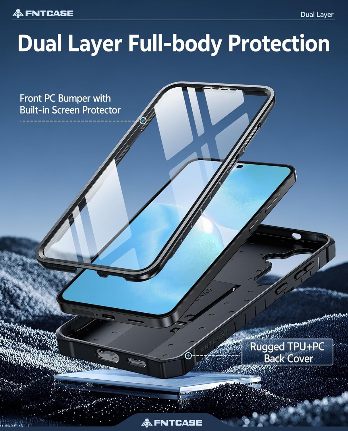 image:imageFNTCASE for Samsung Galaxy S26Ultra Case Builtin Screen Protector amp Kickstand 2 Front Frames MilitaryGrade Drop Protection Heavy Duty Shockproof Rugged TPU Case Full Body Protective BlueBlack