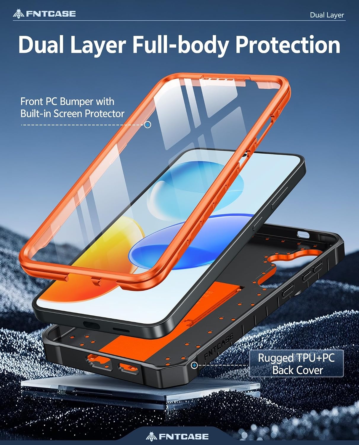 image:imageFNTCASE for Samsung Galaxy S26Ultra Case Builtin Screen Protector amp Kickstand 2 Front Frames MilitaryGrade Drop Protection Heavy Duty Shockproof Rugged TPU Case Full Body Protective BlueOrange