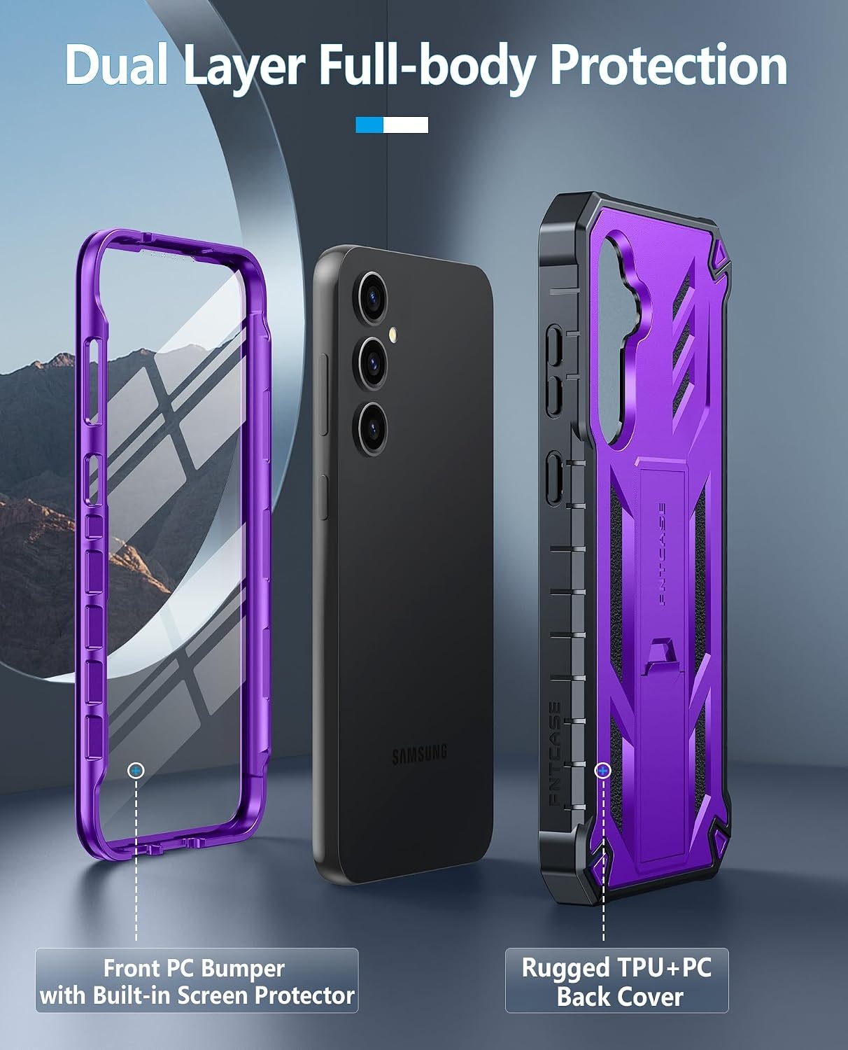 image:imageFNTCASE for Samsung Galaxy S26Ultra Case Builtin Screen Protector amp Kickstand 2 Front Frames MilitaryGrade Drop Protection Heavy Duty Shockproof Rugged TPU Case Full Body Protective BluePurple