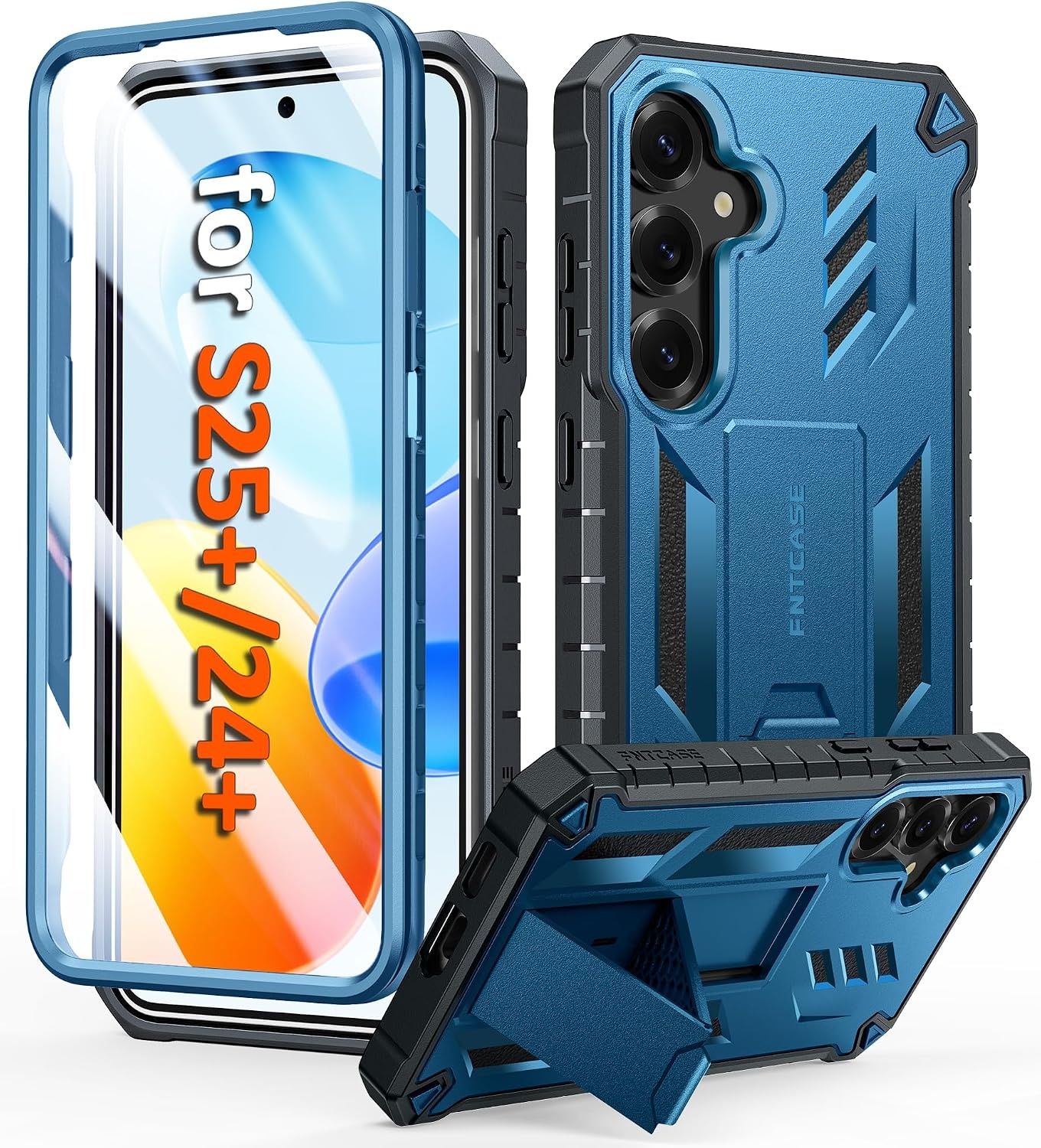 image:imageFNTCASE for Samsung Galaxy S26Ultra Case Builtin Screen Protector amp Kickstand 2 Front Frames MilitaryGrade Drop Protection Heavy Duty Shockproof Rugged TPU Case Full Body Protective BlueTBlue
