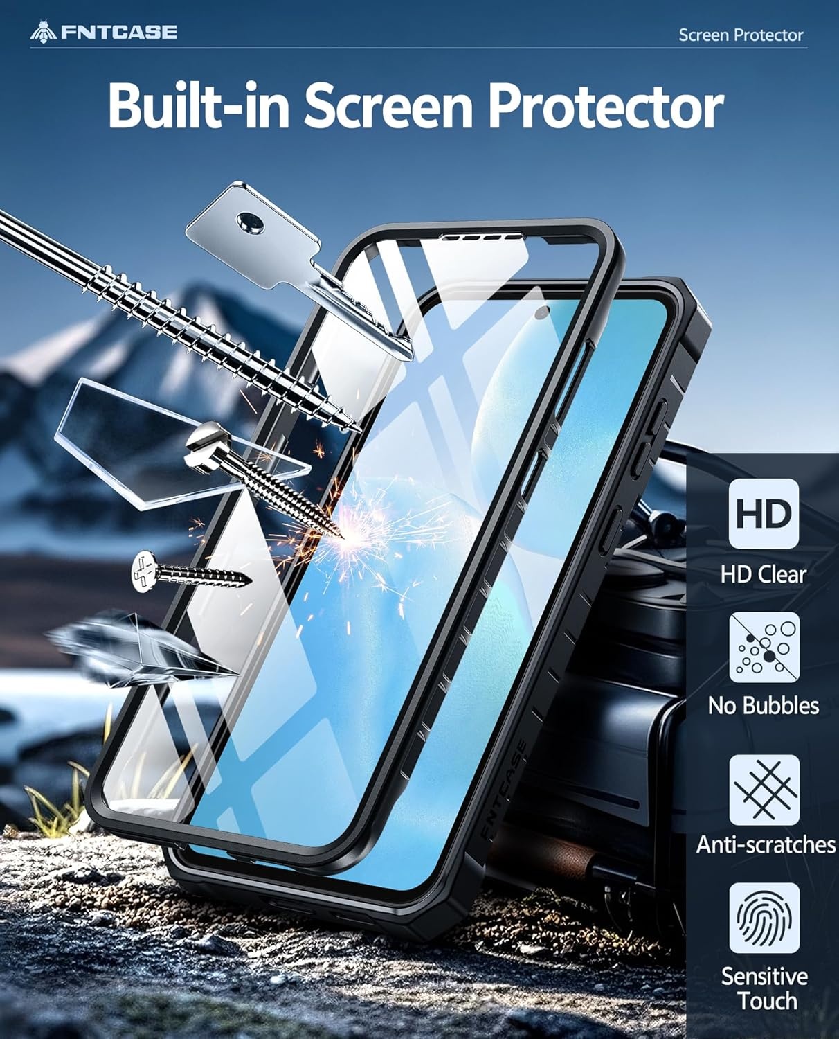 image:imageFNTCASE for Samsung Galaxy S26Ultra Case Builtin Screen Protector amp Kickstand 2 Front Frames MilitaryGrade Drop Protection Heavy Duty Shockproof Rugged TPU Case Full Body Protective BlueBlack