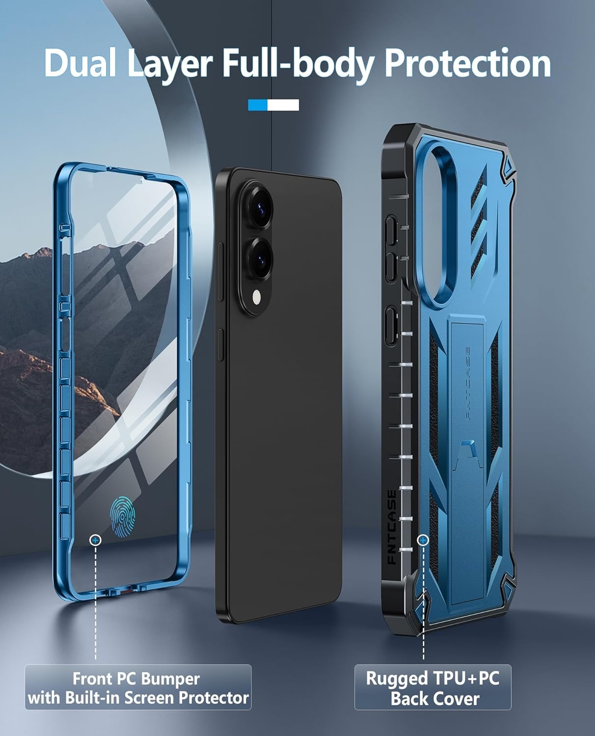 image:imageFNTCASE for Samsung Galaxy S26Ultra Case Builtin Screen Protector amp Kickstand 2 Front Frames MilitaryGrade Drop Protection Heavy Duty Shockproof Rugged TPU Case Full Body Protective BlueBlue