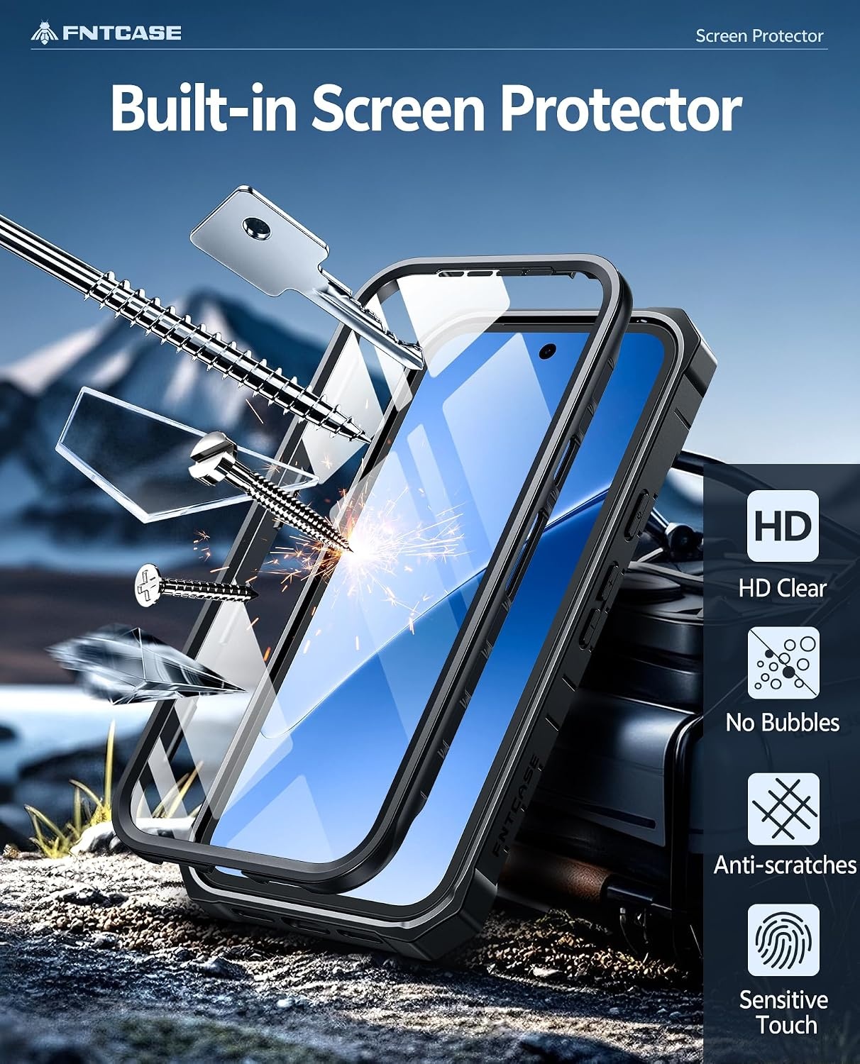 image:imageFNTCASE for Samsung Galaxy S26Ultra Case Builtin Screen Protector amp Kickstand 2 Front Frames MilitaryGrade Drop Protection Heavy Duty Shockproof Rugged TPU Case Full Body Protective BlueBlack
