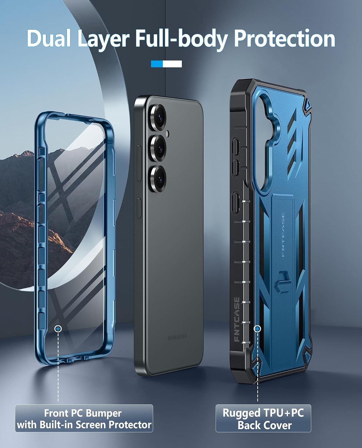 image:imageFNTCASE for Samsung Galaxy S26Ultra Case Builtin Screen Protector amp Kickstand 2 Front Frames MilitaryGrade Drop Protection Heavy Duty Shockproof Rugged TPU Case Full Body Protective BlueTBlue