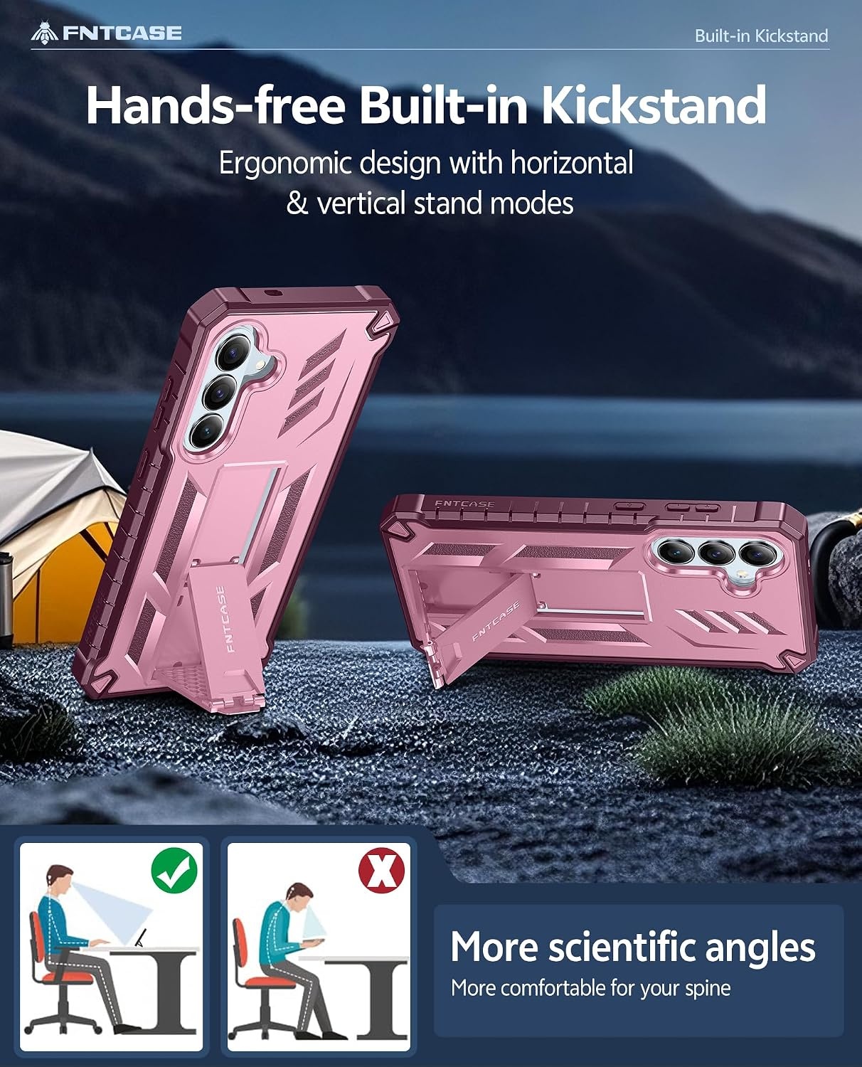image:imageFNTCASE for Samsung Galaxy S26Ultra Case Builtin Screen Protector amp Kickstand 2 Front Frames MilitaryGrade Drop Protection Heavy Duty Shockproof Rugged TPU Case Full Body Protective BluePink