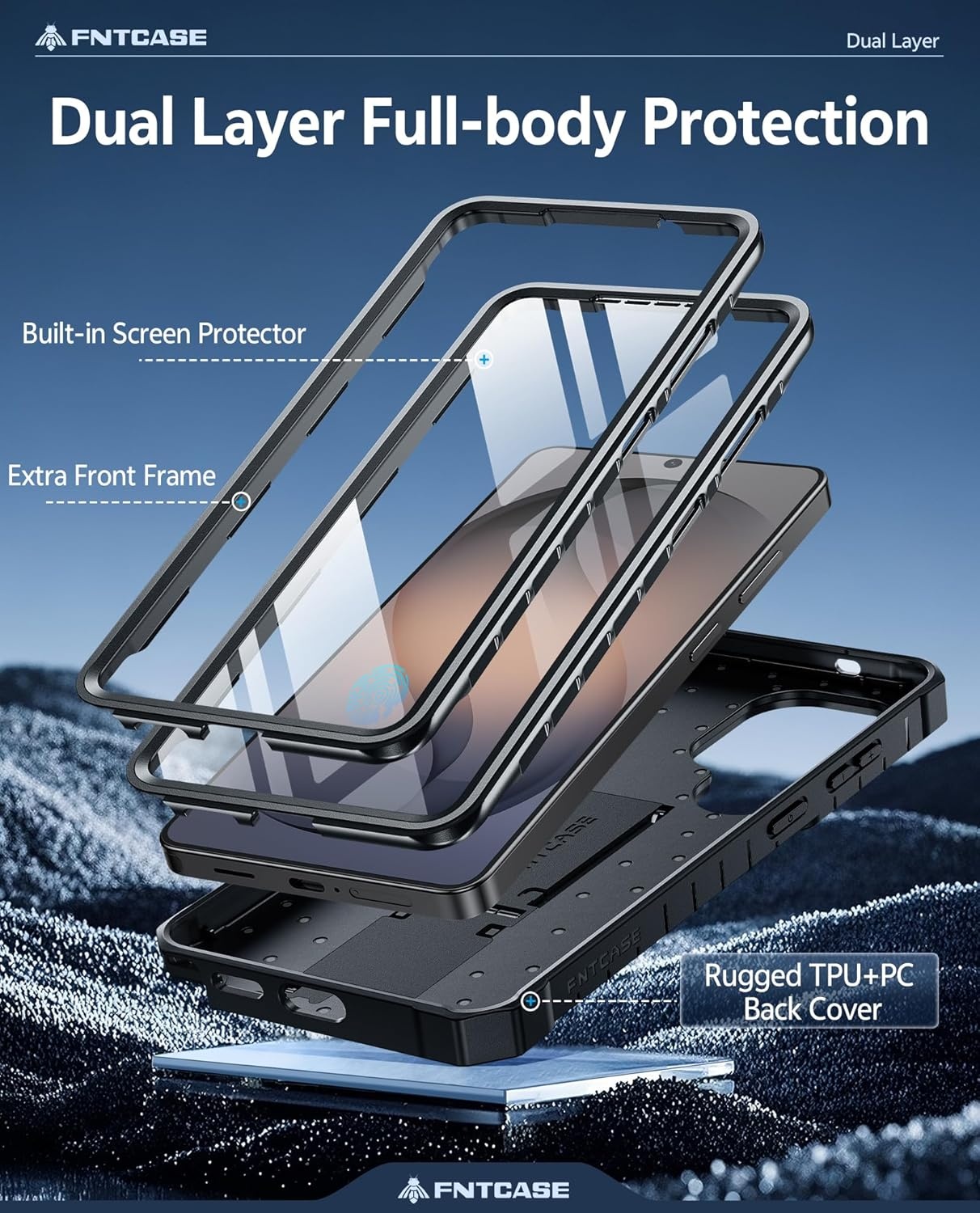 image:imageFNTCASE for Samsung Galaxy S26Ultra Case Builtin Screen Protector amp Kickstand 2 Front Frames MilitaryGrade Drop Protection Heavy Duty Shockproof Rugged TPU Case Full Body Protective BlueBlack
