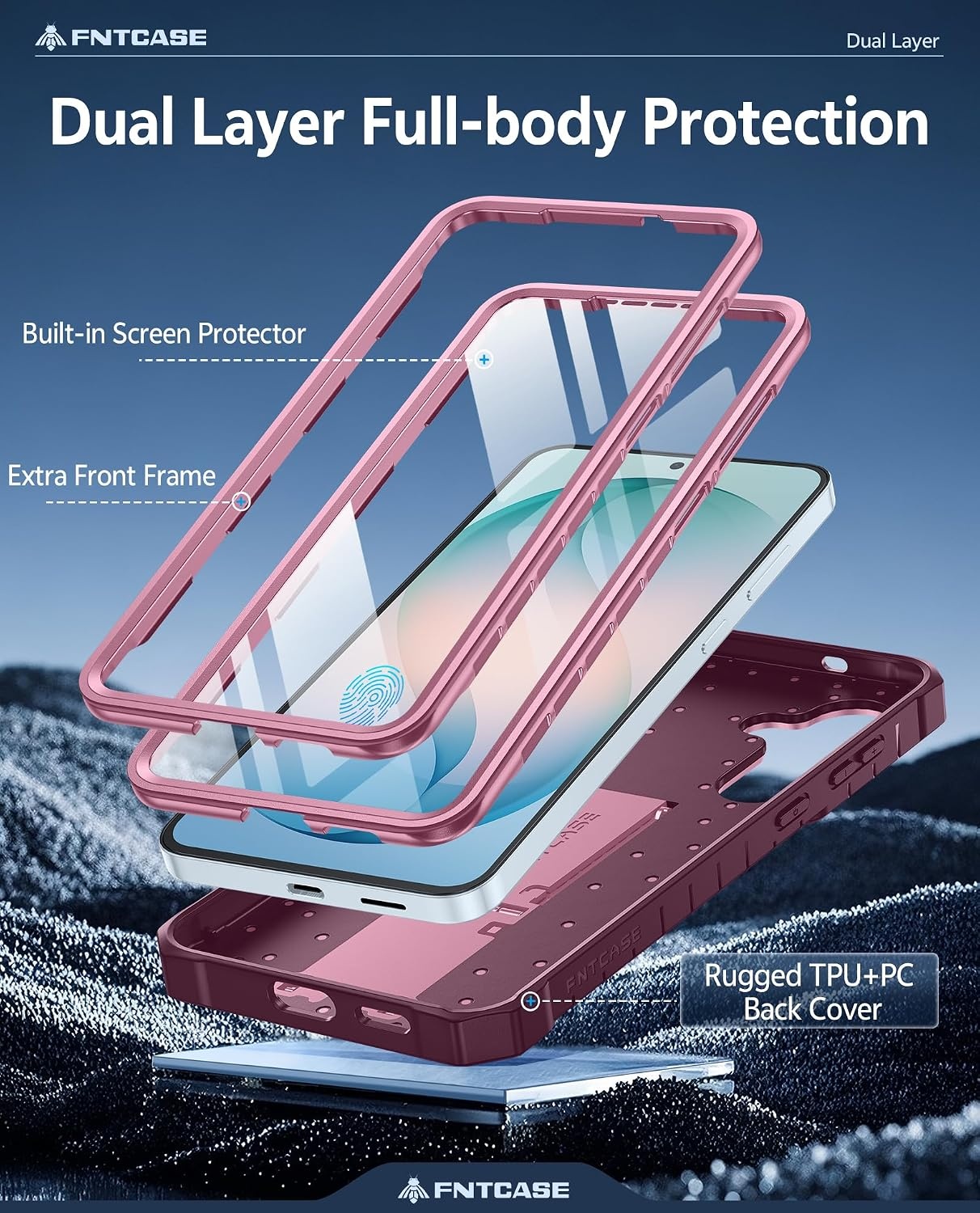image:imageFNTCASE for Samsung Galaxy S26Ultra Case Builtin Screen Protector amp Kickstand 2 Front Frames MilitaryGrade Drop Protection Heavy Duty Shockproof Rugged TPU Case Full Body Protective BluePink