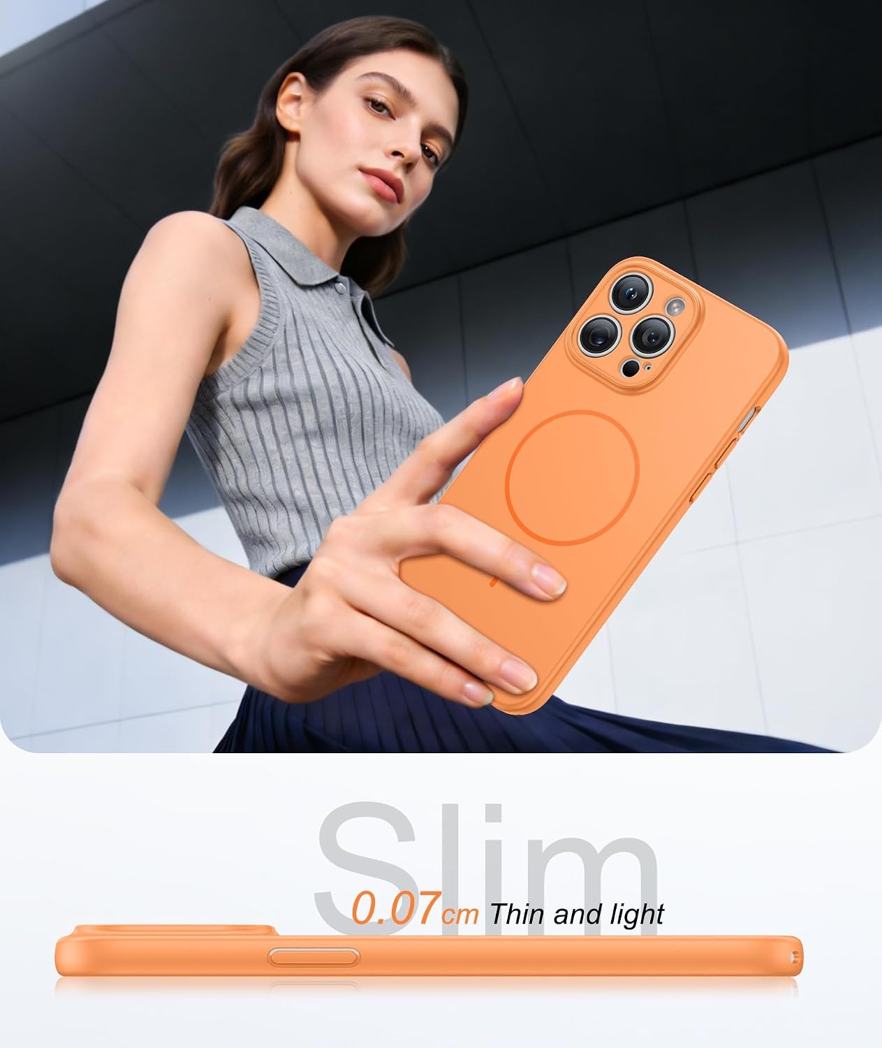 image:imageFNTCASE for iPhone 14 Pro Max Case Orange Compatible with Magsafe Solid Matte 14 Pro Max Magnetic Phone Cover with Full Camera Protection Screen Protector Military Grade Shockproof Protective