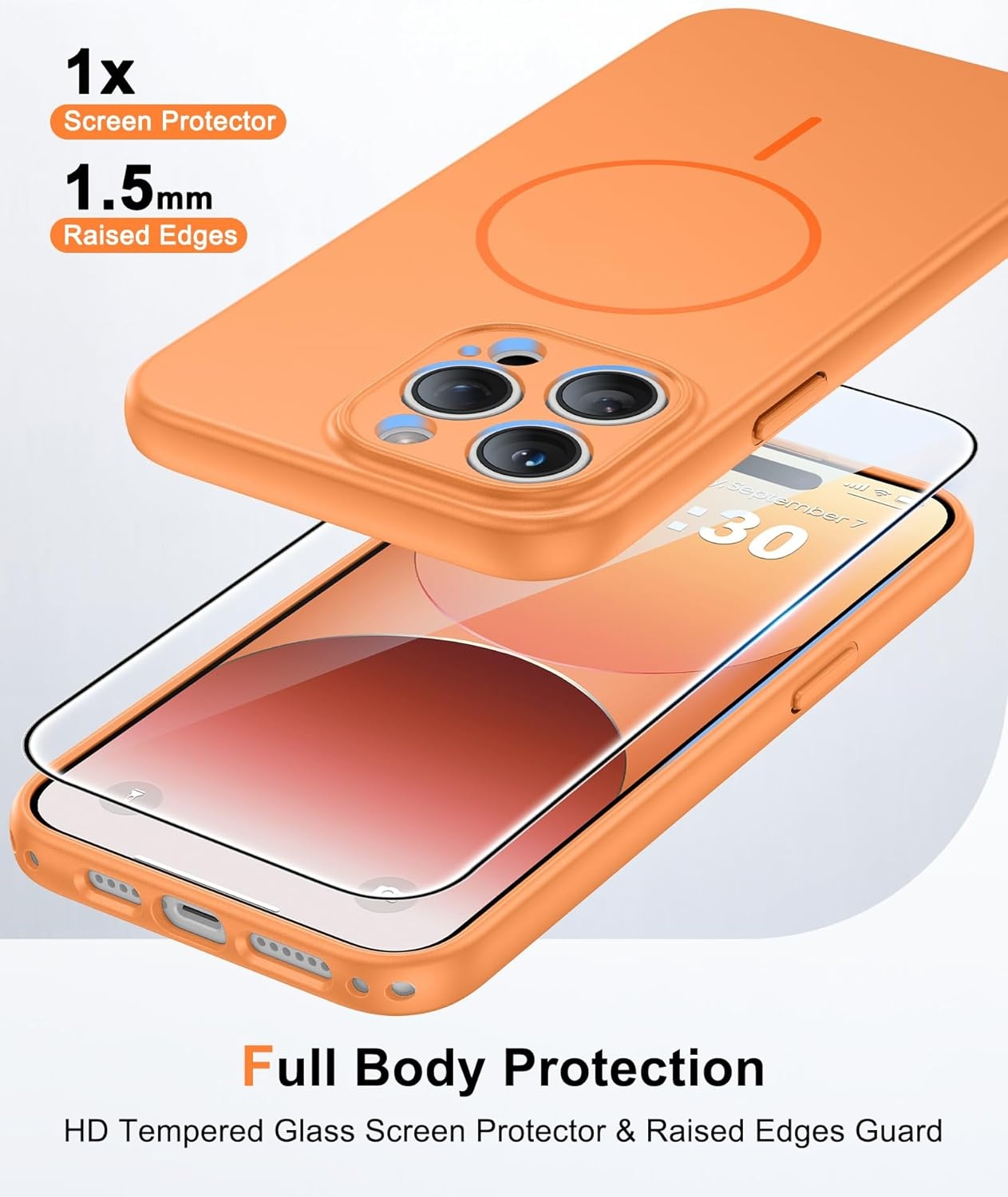 image:imageFNTCASE for iPhone 14 Pro Max Case Orange Compatible with Magsafe Solid Matte 14 Pro Max Magnetic Phone Cover with Full Camera Protection Screen Protector Military Grade Shockproof Protective