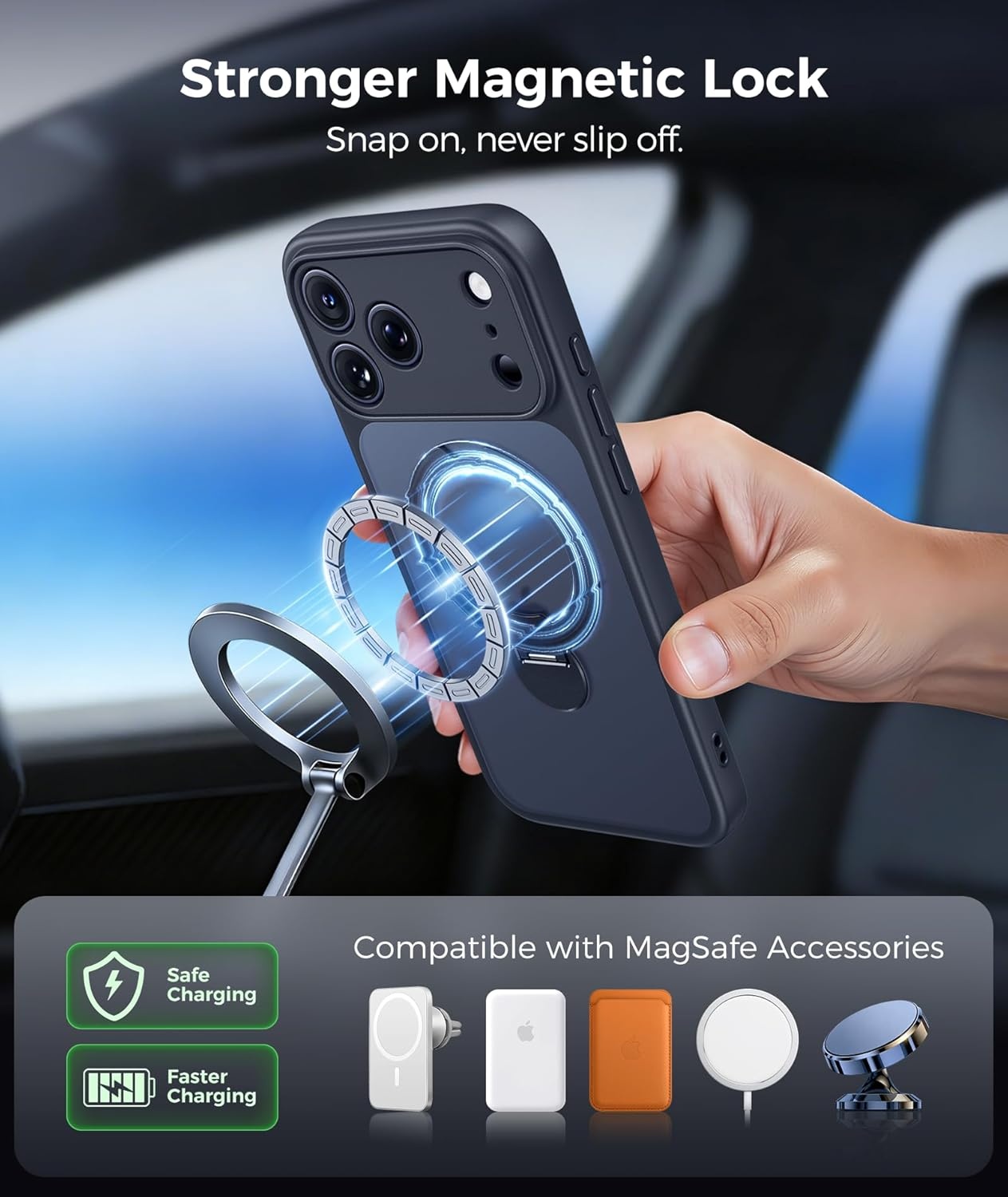 image:imageFNTCASE for iPhone 17 Case 360 Spin Magnetic Stand Compatible with Magsafe Screen Protector Translucent Matte Military Grade Shockproof Full Camera Protective Phone Cover BlackBlack