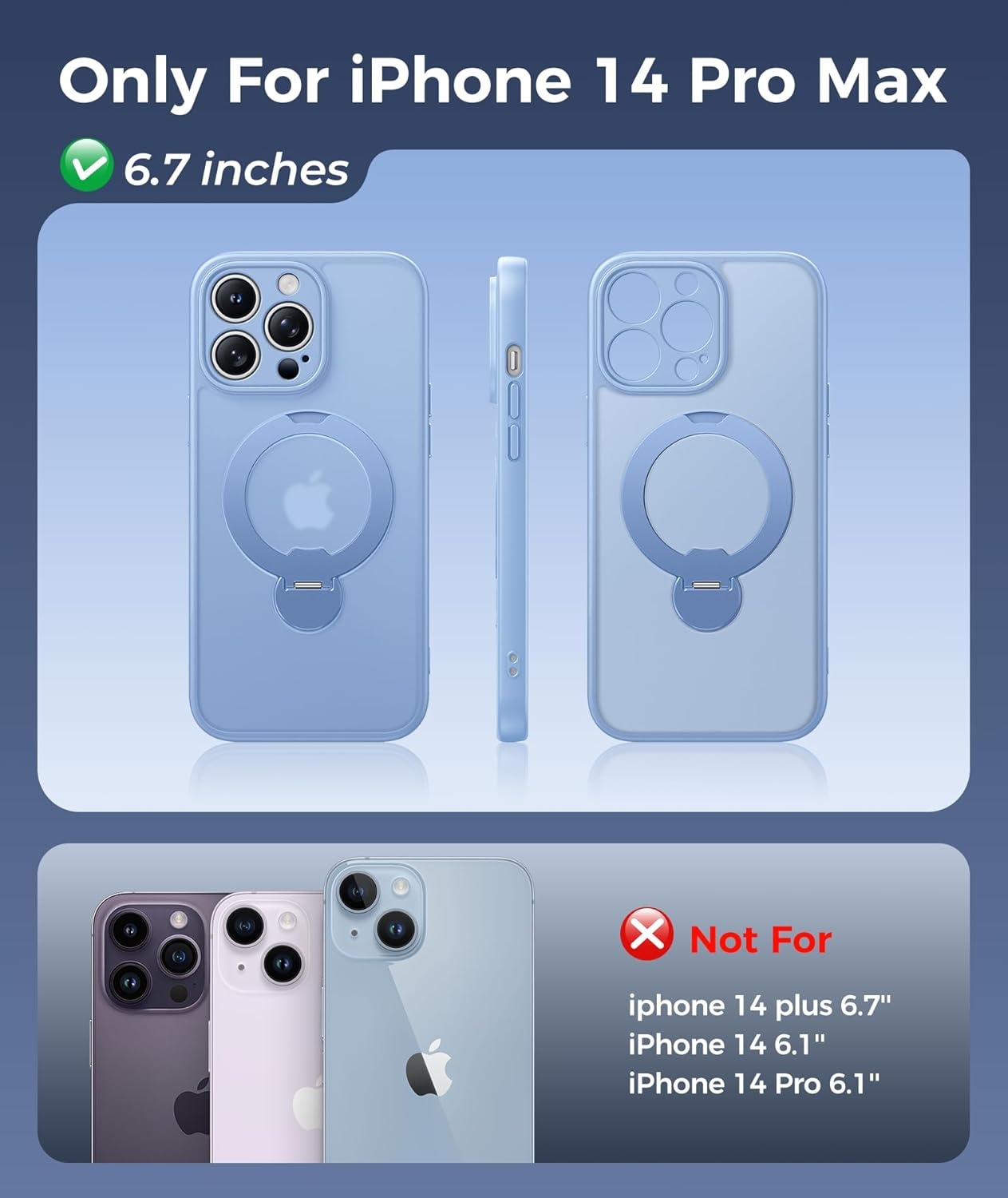 image:imageFNTCASE for iPhone 17 Case 360 Spin Magnetic Stand Compatible with Magsafe Screen Protector Translucent Matte Military Grade Shockproof Full Camera Protective Phone Cover BlackLight Blue