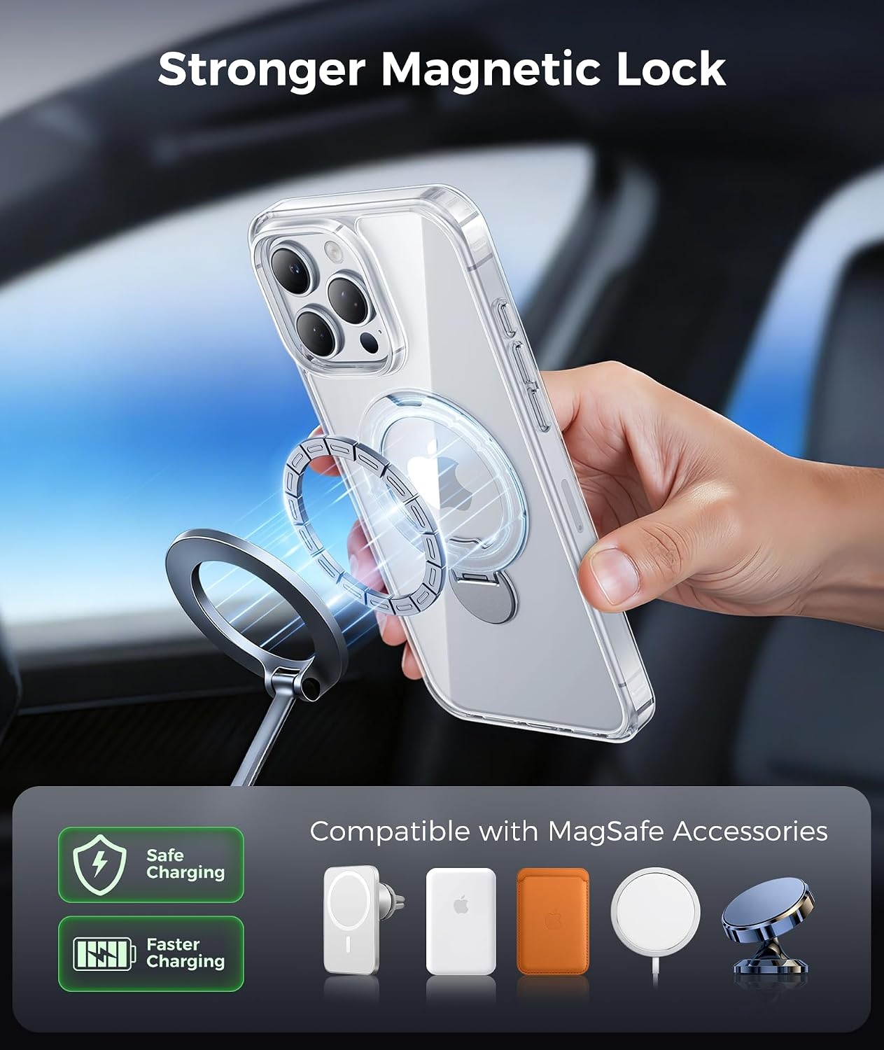 image:imageFNTCASE for iPhone 17 Case 360 Spin Magnetic Stand Compatible with Magsafe Screen Protector Translucent Matte Military Grade Shockproof Full Camera Protective Phone Cover BlackClear