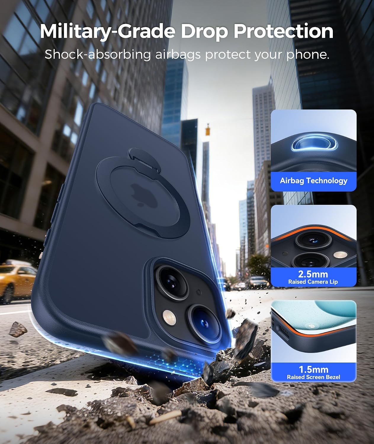 image:imageFNTCASE for iPhone 17 Case 360 Spin Magnetic Stand Compatible with Magsafe Screen Protector Translucent Matte Military Grade Shockproof Full Camera Protective Phone Cover BlackDeep Blue