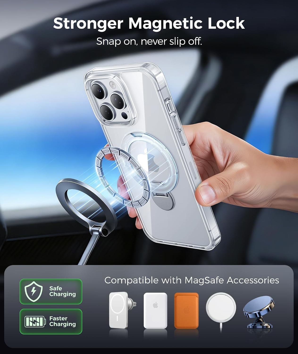 image:imageFNTCASE for iPhone 17 Case 360 Spin Magnetic Stand Compatible with Magsafe Screen Protector Translucent Matte Military Grade Shockproof Full Camera Protective Phone Cover BlackClear