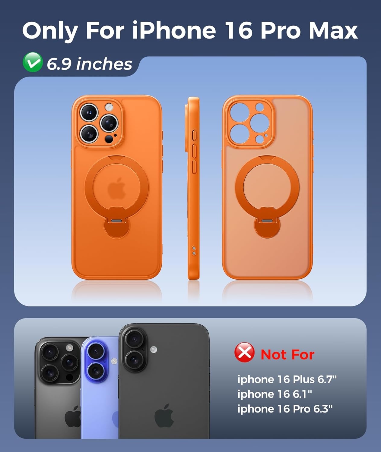 image:imageFNTCASE for iPhone 17 Case 360 Spin Magnetic Stand Compatible with Magsafe Screen Protector Translucent Matte Military Grade Shockproof Full Camera Protective Phone Cover BlackOrange