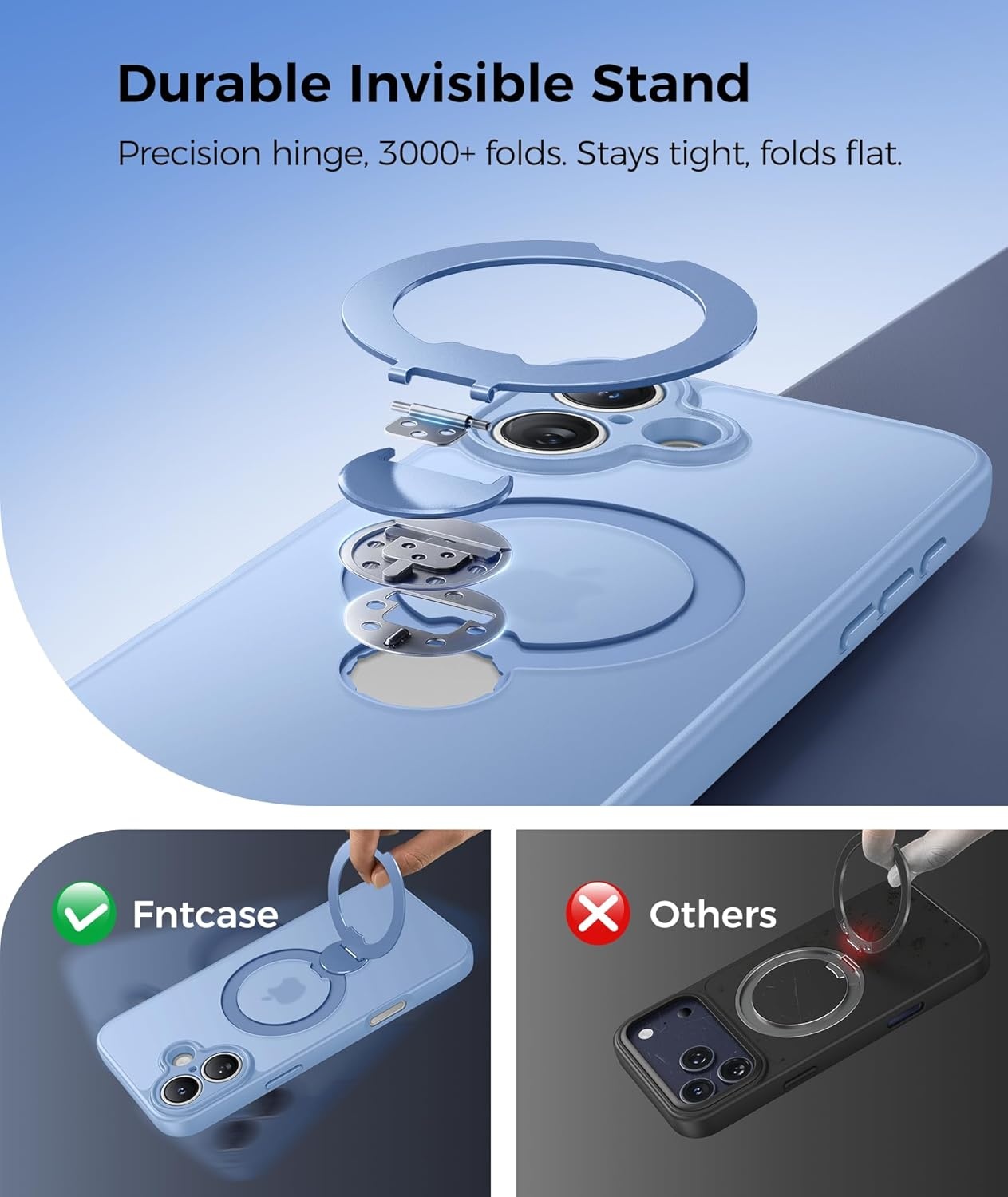 image:imageFNTCASE for iPhone 17 Case 360 Spin Magnetic Stand Compatible with Magsafe Screen Protector Translucent Matte Military Grade Shockproof Full Camera Protective Phone Cover BlackLight Blue