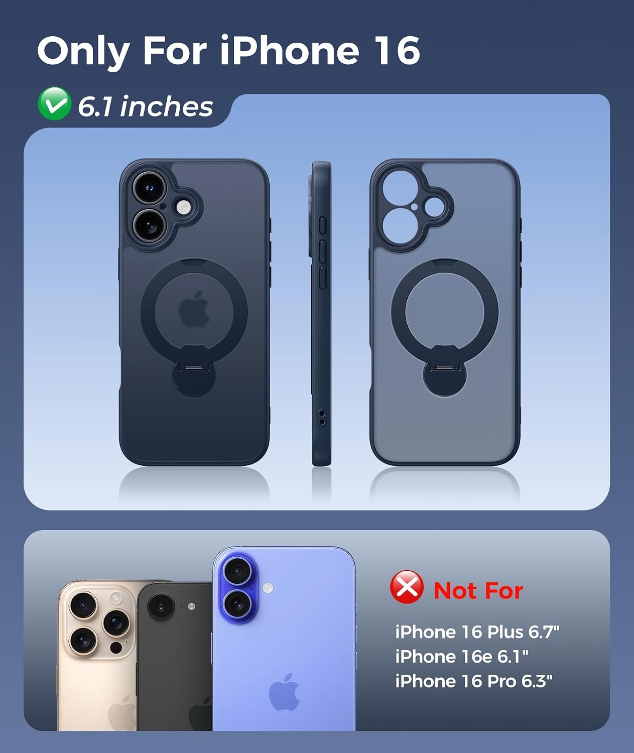 image:imageFNTCASE for iPhone 17 Case 360 Spin Magnetic Stand Compatible with Magsafe Screen Protector Translucent Matte Military Grade Shockproof Full Camera Protective Phone Cover BlackDeep Blue
