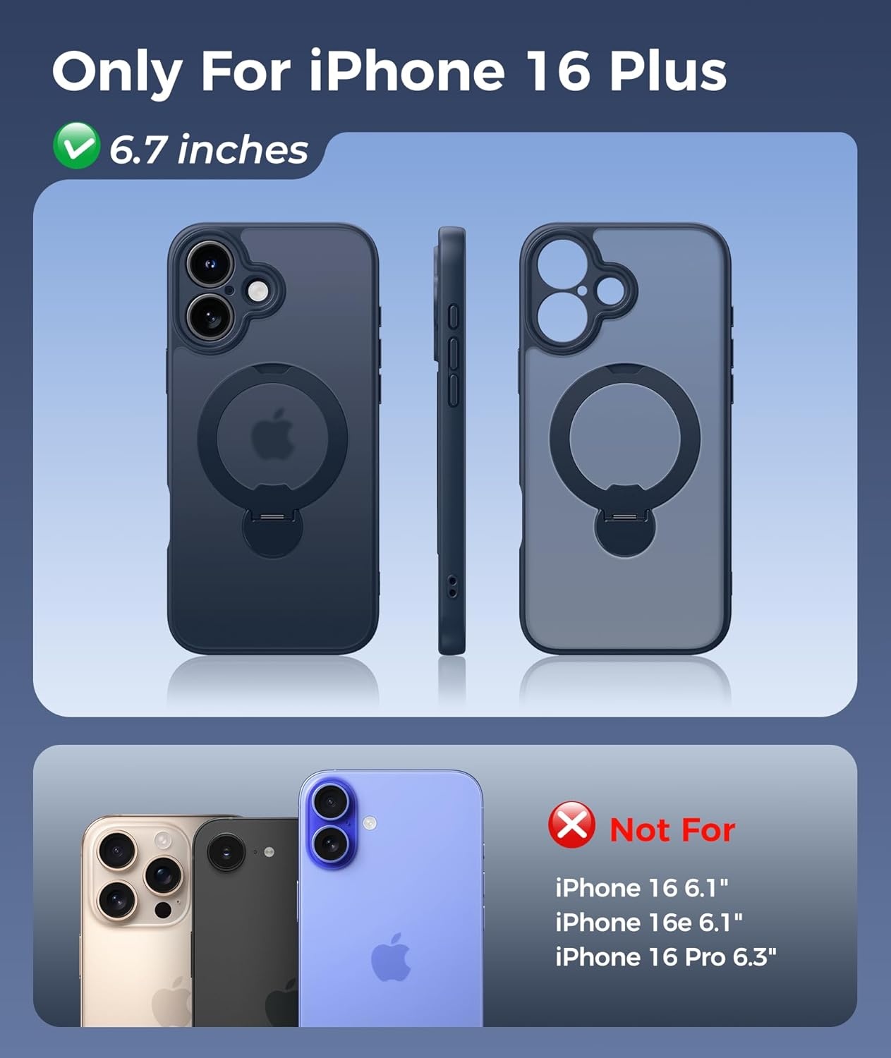image:imageFNTCASE for iPhone 17 Case 360 Spin Magnetic Stand Compatible with Magsafe Screen Protector Translucent Matte Military Grade Shockproof Full Camera Protective Phone Cover BlackDeep Blue