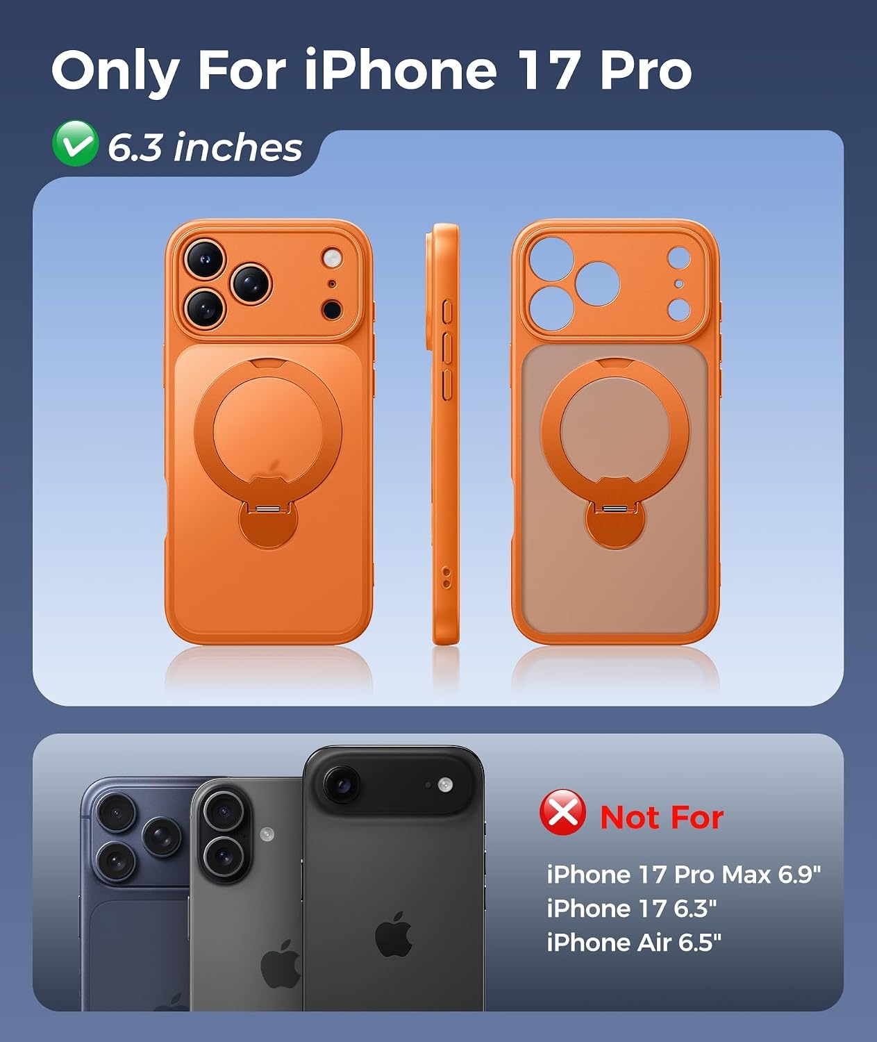 image:imageFNTCASE for iPhone 17 Case 360 Spin Magnetic Stand Compatible with Magsafe Screen Protector Translucent Matte Military Grade Shockproof Full Camera Protective Phone Cover BlackOrange