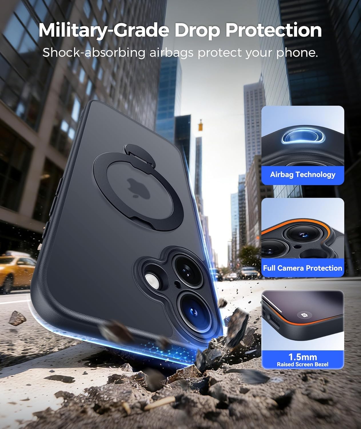 image:imageFNTCASE for iPhone 17 Case 360 Spin Magnetic Stand Compatible with Magsafe Screen Protector Translucent Matte Military Grade Shockproof Full Camera Protective Phone Cover BlackBlack