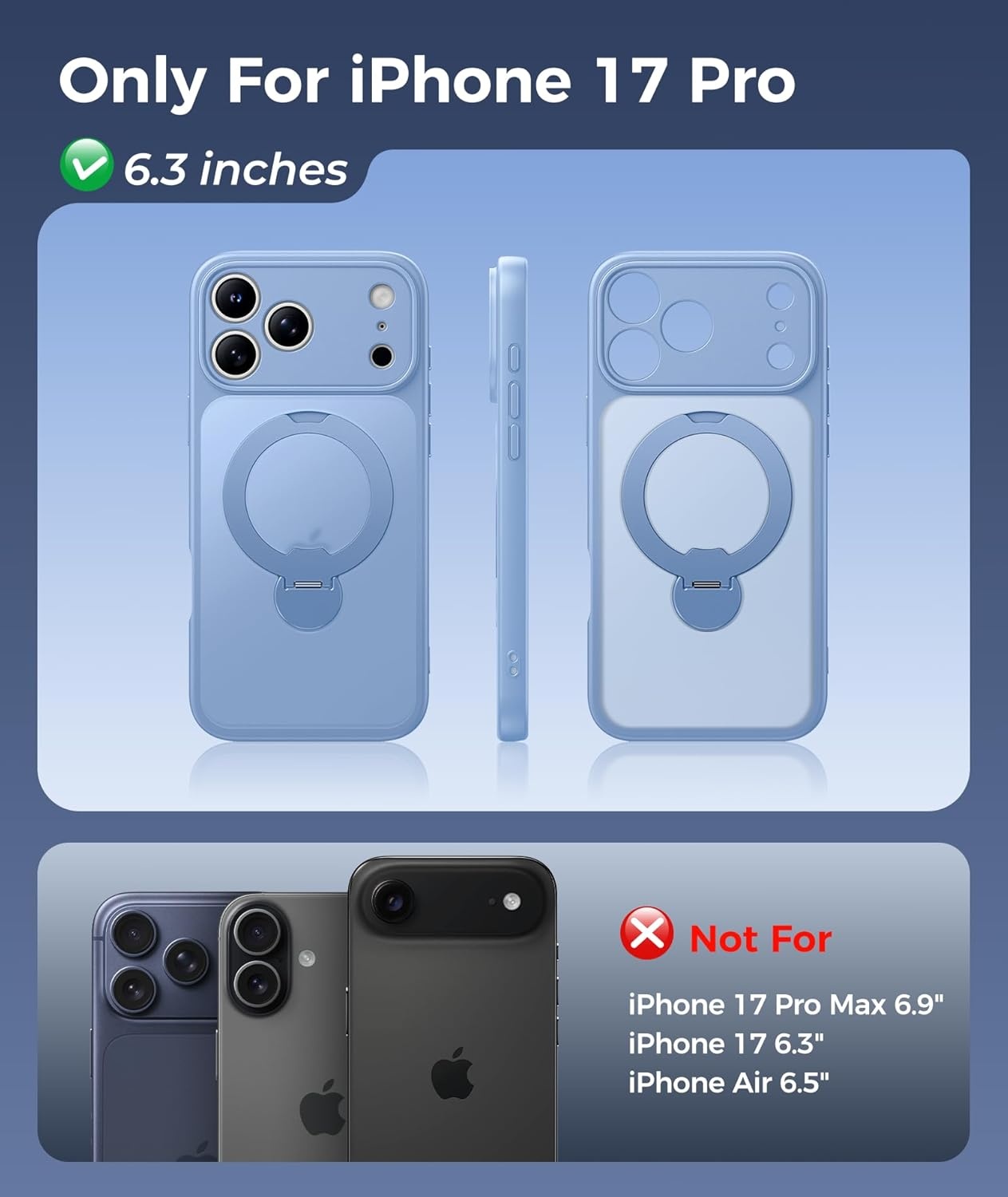 image:imageFNTCASE for iPhone 17 Case 360 Spin Magnetic Stand Compatible with Magsafe Screen Protector Translucent Matte Military Grade Shockproof Full Camera Protective Phone Cover BlackLight Blue