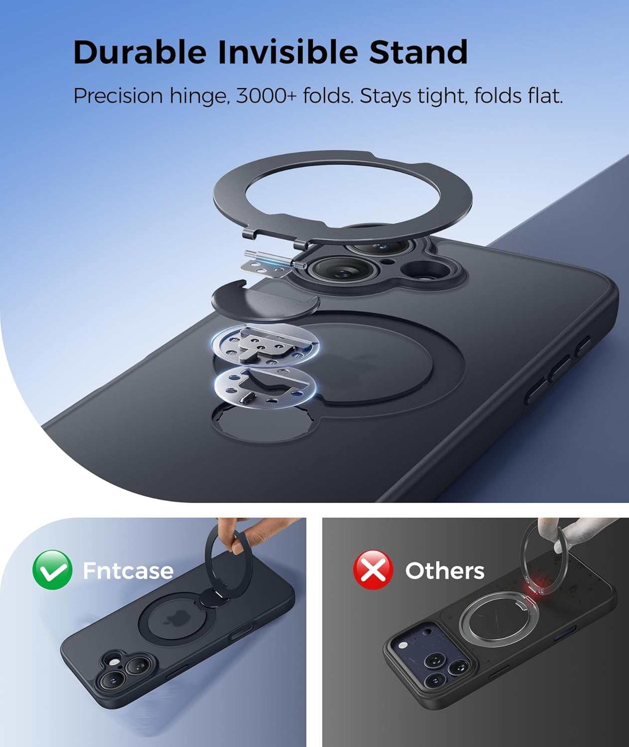 image:imageFNTCASE for iPhone 17 Case 360 Spin Magnetic Stand Compatible with Magsafe Screen Protector Translucent Matte Military Grade Shockproof Full Camera Protective Phone Cover BlackBlack
