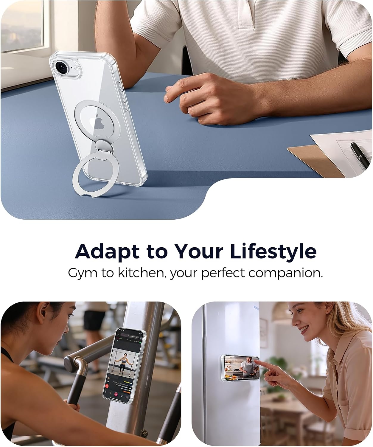 image:imageFNTCASE for iPhone 17 Case 360 Spin Magnetic Stand Compatible with Magsafe Screen Protector Translucent Matte Military Grade Shockproof Full Camera Protective Phone Cover BlackClear