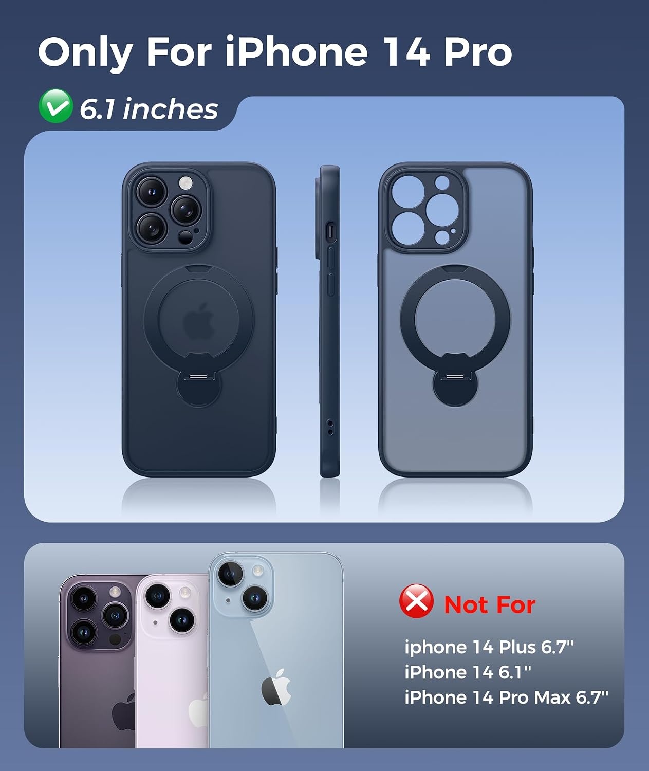 image:imageFNTCASE for iPhone 17 Case 360 Spin Magnetic Stand Compatible with Magsafe Screen Protector Translucent Matte Military Grade Shockproof Full Camera Protective Phone Cover BlackDeep Blue