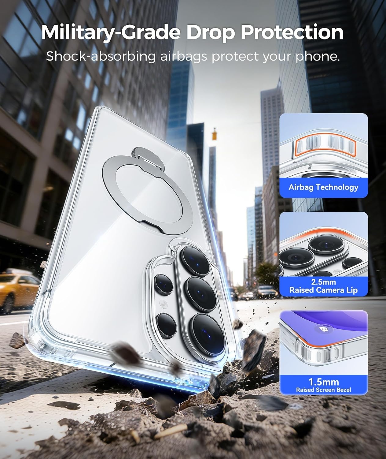 image:imageFNTCASE for iPhone 17 Case 360 Spin Magnetic Stand Compatible with Magsafe Screen Protector Translucent Matte Military Grade Shockproof Full Camera Protective Phone Cover BlackClear