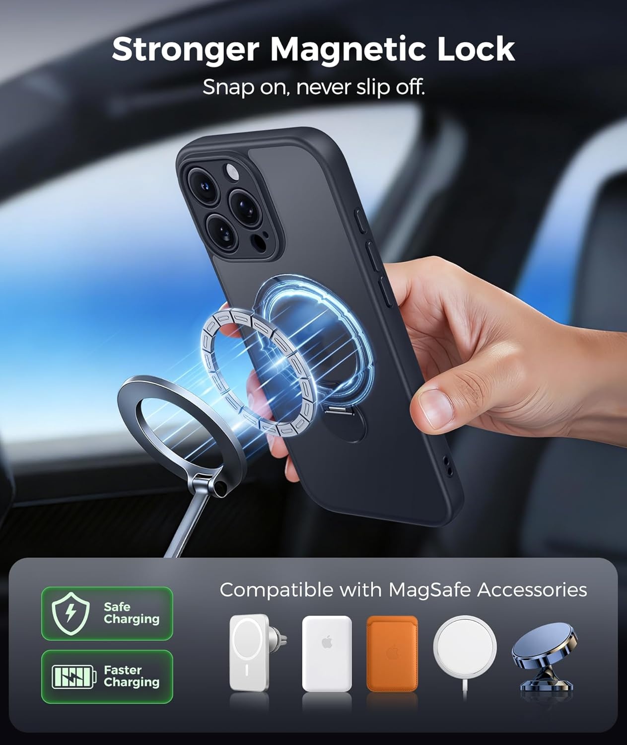 image:imageFNTCASE for iPhone 17 Case 360 Spin Magnetic Stand Compatible with Magsafe Screen Protector Translucent Matte Military Grade Shockproof Full Camera Protective Phone Cover BlackBlack
