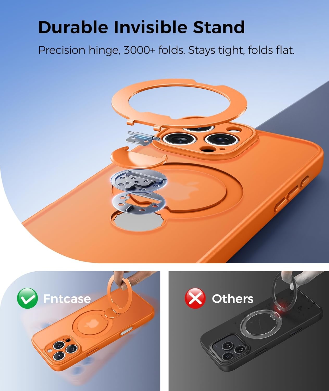 image:imageFNTCASE for iPhone 17 Case 360 Spin Magnetic Stand Compatible with Magsafe Screen Protector Translucent Matte Military Grade Shockproof Full Camera Protective Phone Cover BlackOrange
