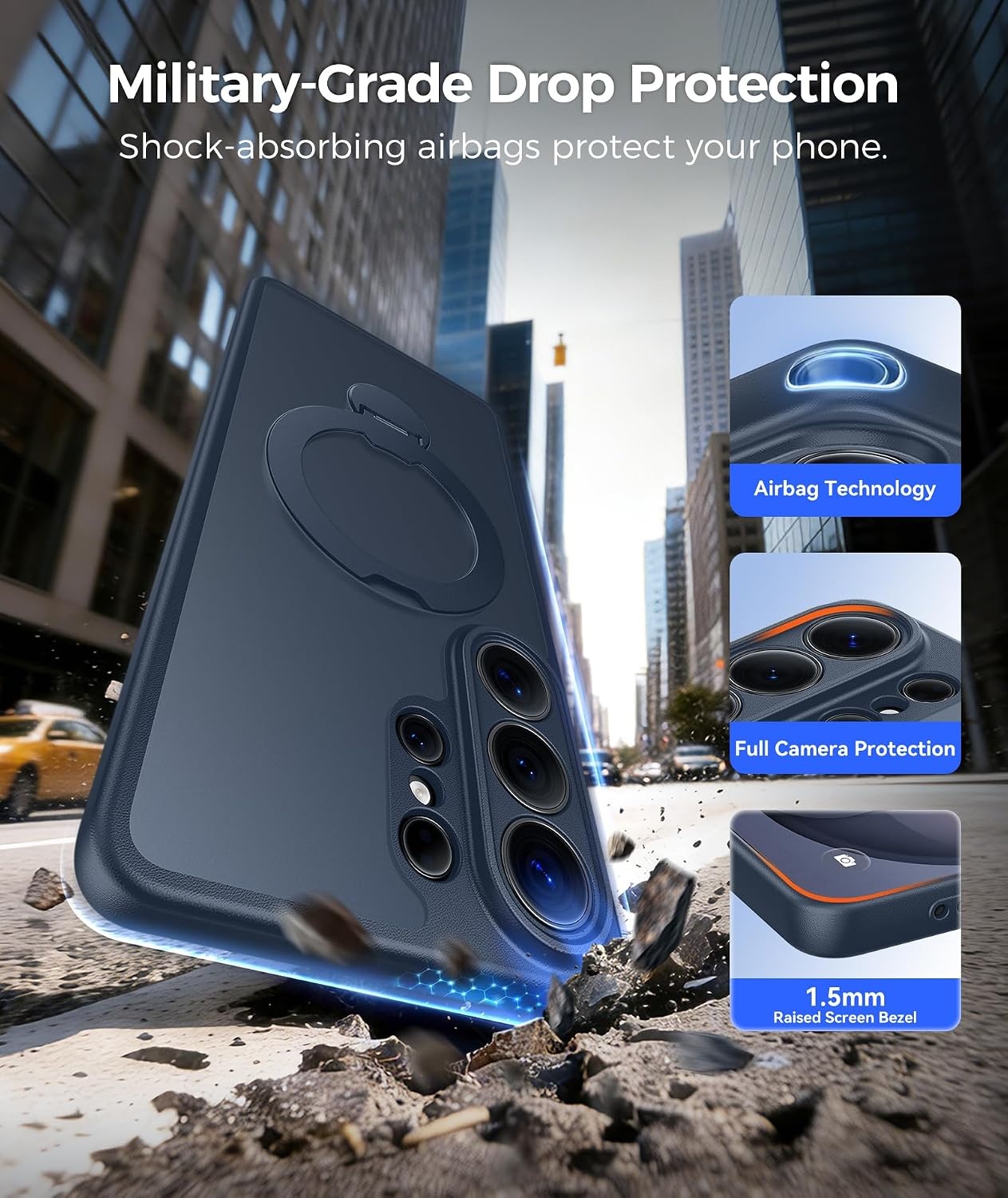 image:imageFNTCASE for iPhone 17 Case 360 Spin Magnetic Stand Compatible with Magsafe Screen Protector Translucent Matte Military Grade Shockproof Full Camera Protective Phone Cover BlackDeep Blue