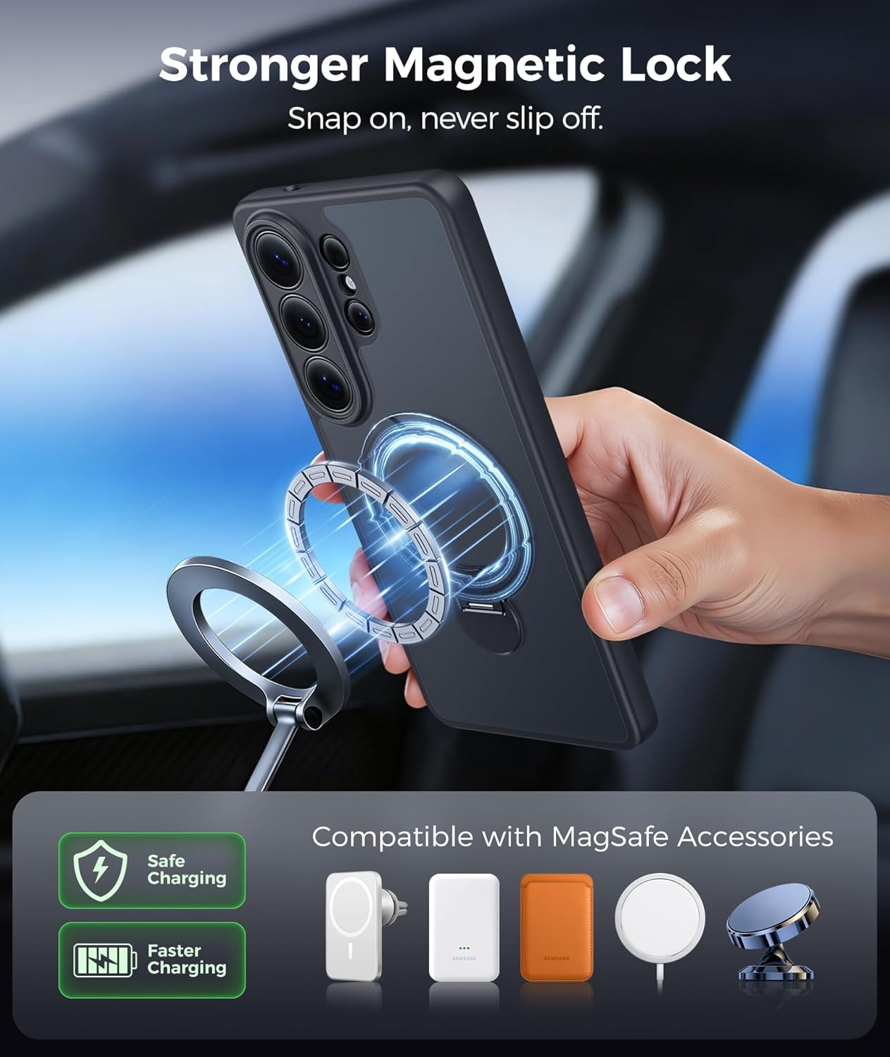 image:imageFNTCASE for iPhone 17 Case 360 Spin Magnetic Stand Compatible with Magsafe Screen Protector Translucent Matte Military Grade Shockproof Full Camera Protective Phone Cover BlackBlack