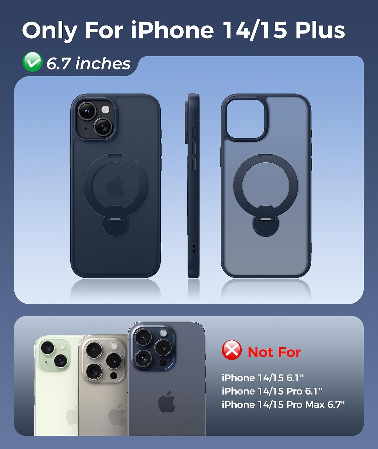 image:imageFNTCASE for iPhone 17 Case 360 Spin Magnetic Stand Compatible with Magsafe Screen Protector Translucent Matte Military Grade Shockproof Full Camera Protective Phone Cover BlackDeep Blue
