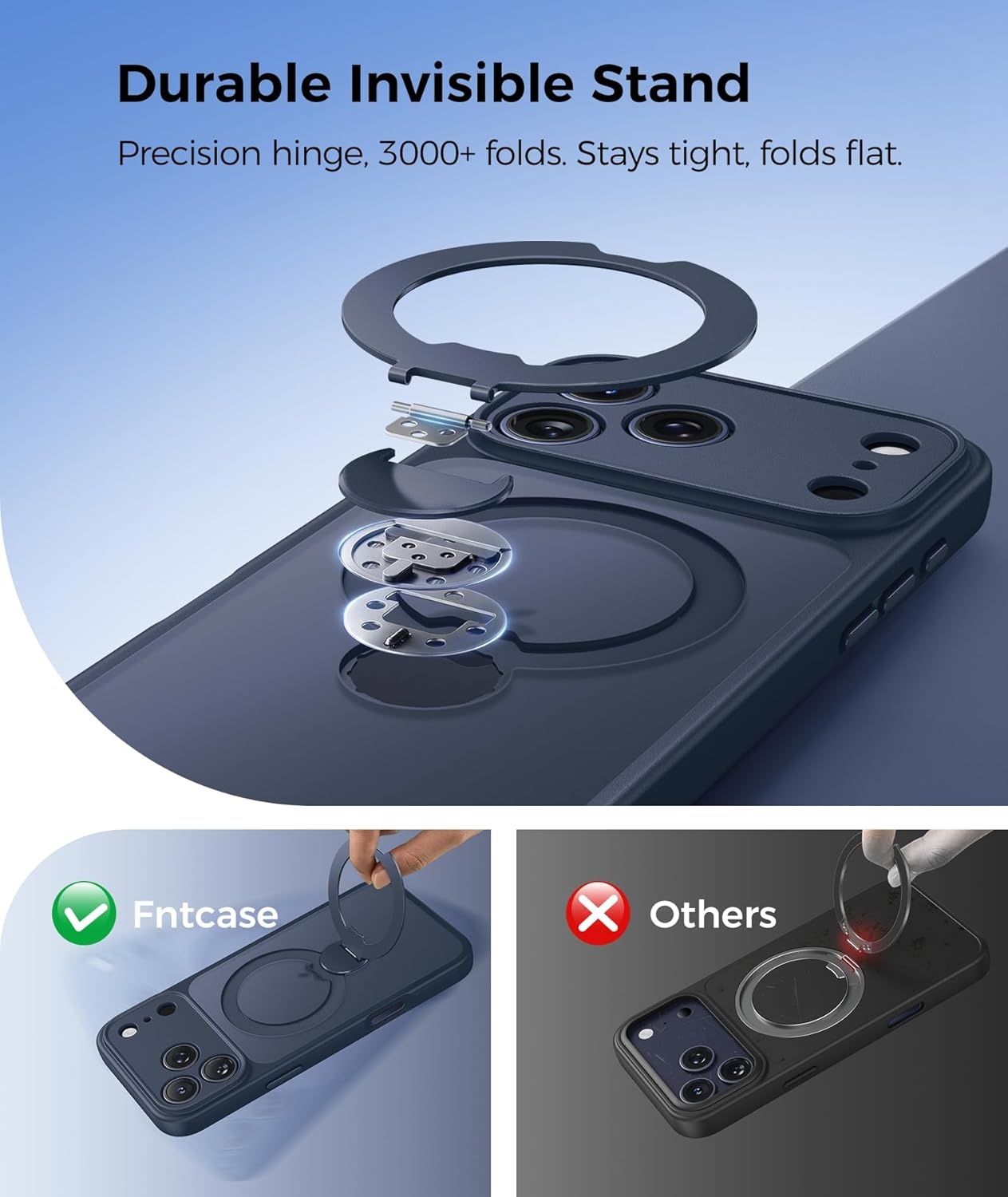 image:imageFNTCASE for iPhone 17 Case 360 Spin Magnetic Stand Compatible with Magsafe Screen Protector Translucent Matte Military Grade Shockproof Full Camera Protective Phone Cover BlackDeep Blue