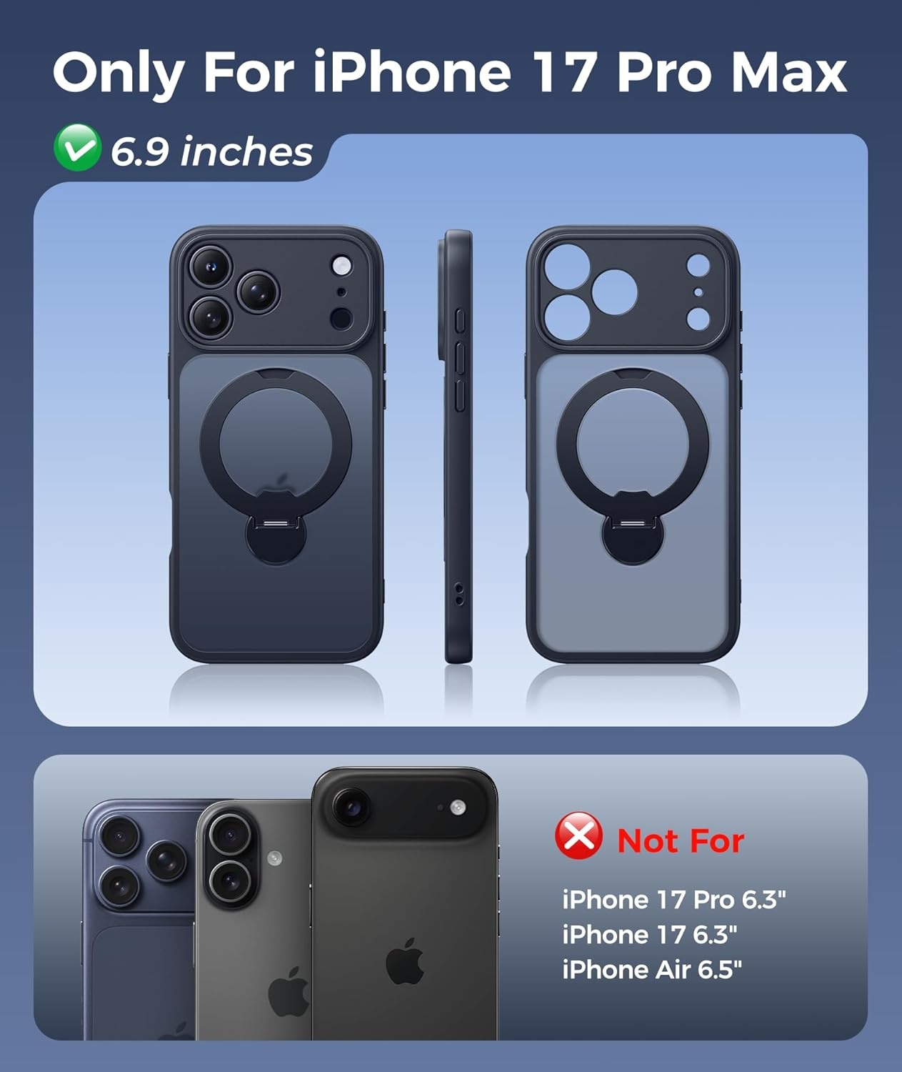 image:imageFNTCASE for iPhone 17 Case 360 Spin Magnetic Stand Compatible with Magsafe Screen Protector Translucent Matte Military Grade Shockproof Full Camera Protective Phone Cover BlackBlack