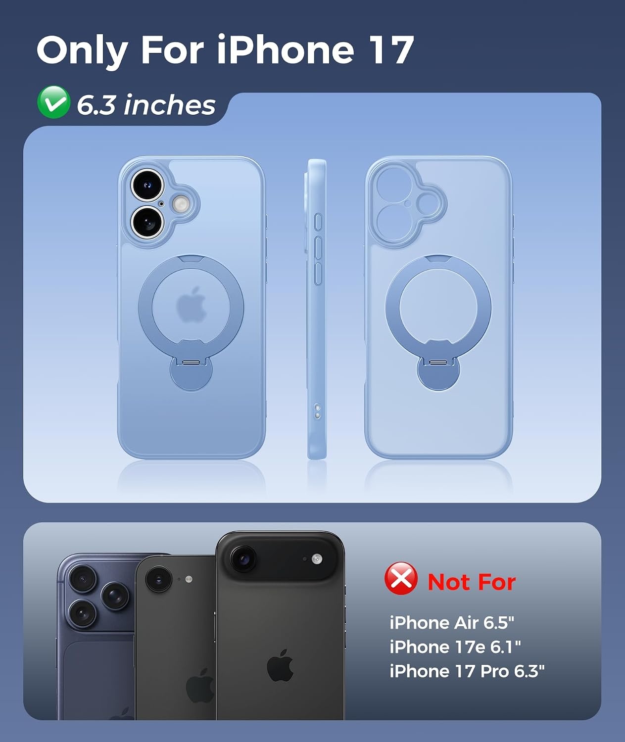 image:imageFNTCASE for iPhone 17 Case 360 Spin Magnetic Stand Compatible with Magsafe Screen Protector Translucent Matte Military Grade Shockproof Full Camera Protective Phone Cover BlackLight Blue