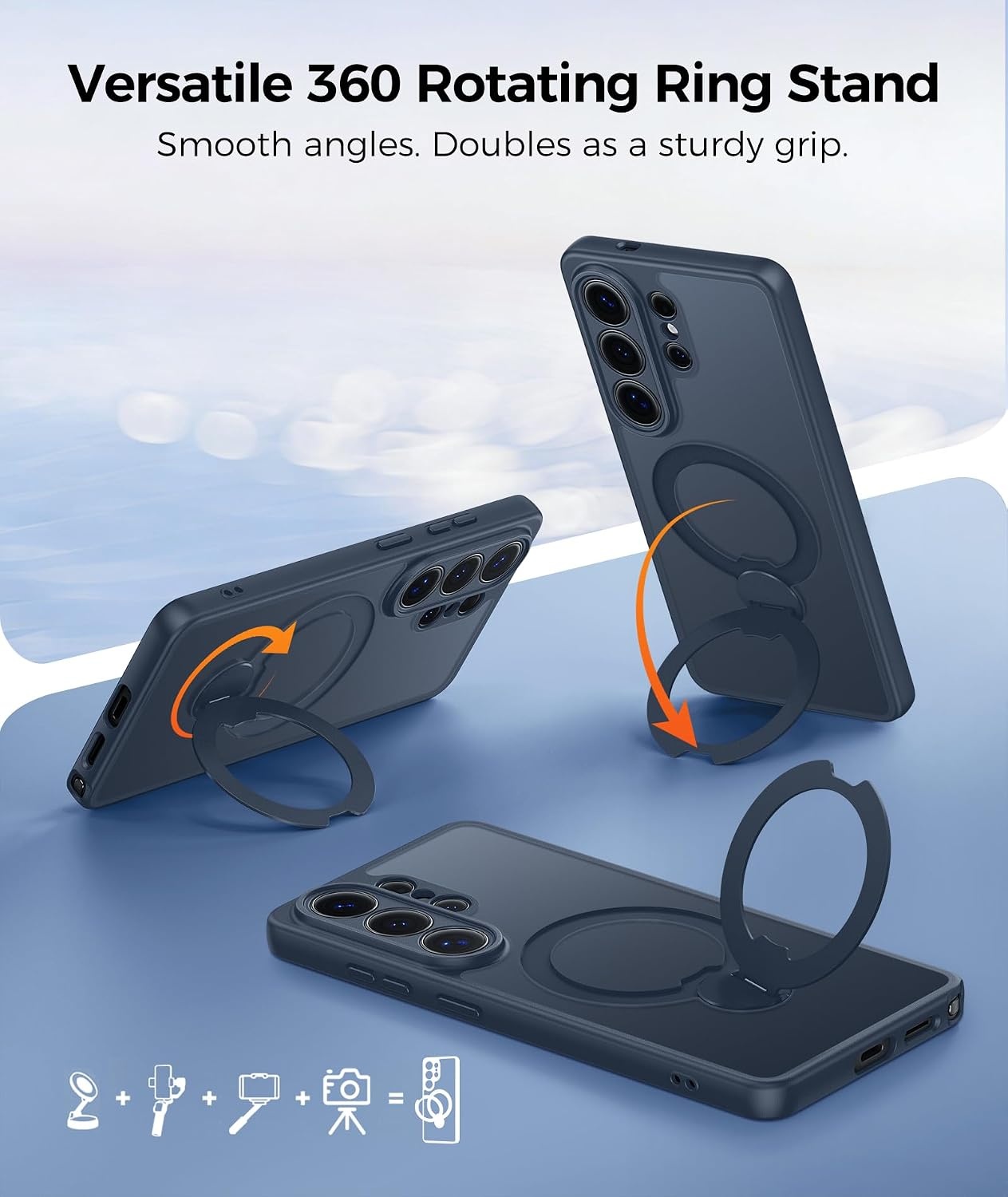 image:imageFNTCASE for iPhone 17 Case 360 Spin Magnetic Stand Compatible with Magsafe Screen Protector Translucent Matte Military Grade Shockproof Full Camera Protective Phone Cover BlackDeep Blue