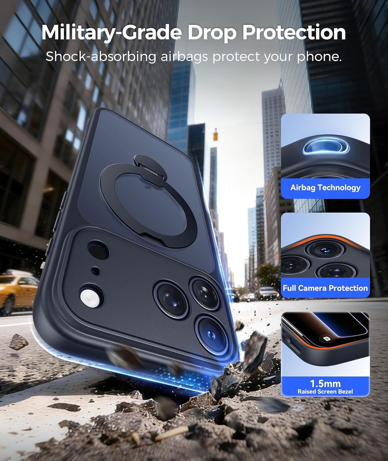 image:imageFNTCASE for iPhone 17 Case 360 Spin Magnetic Stand Compatible with Magsafe Screen Protector Translucent Matte Military Grade Shockproof Full Camera Protective Phone Cover BlackBlack