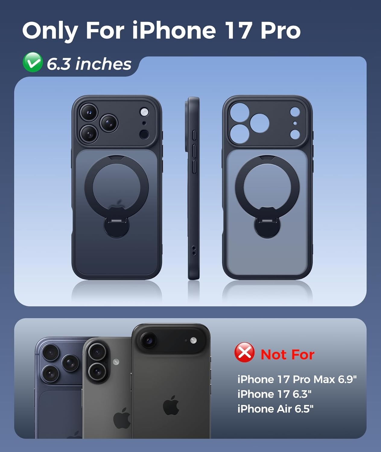 image:imageFNTCASE for iPhone 17 Case 360 Spin Magnetic Stand Compatible with Magsafe Screen Protector Translucent Matte Military Grade Shockproof Full Camera Protective Phone Cover BlackBlack