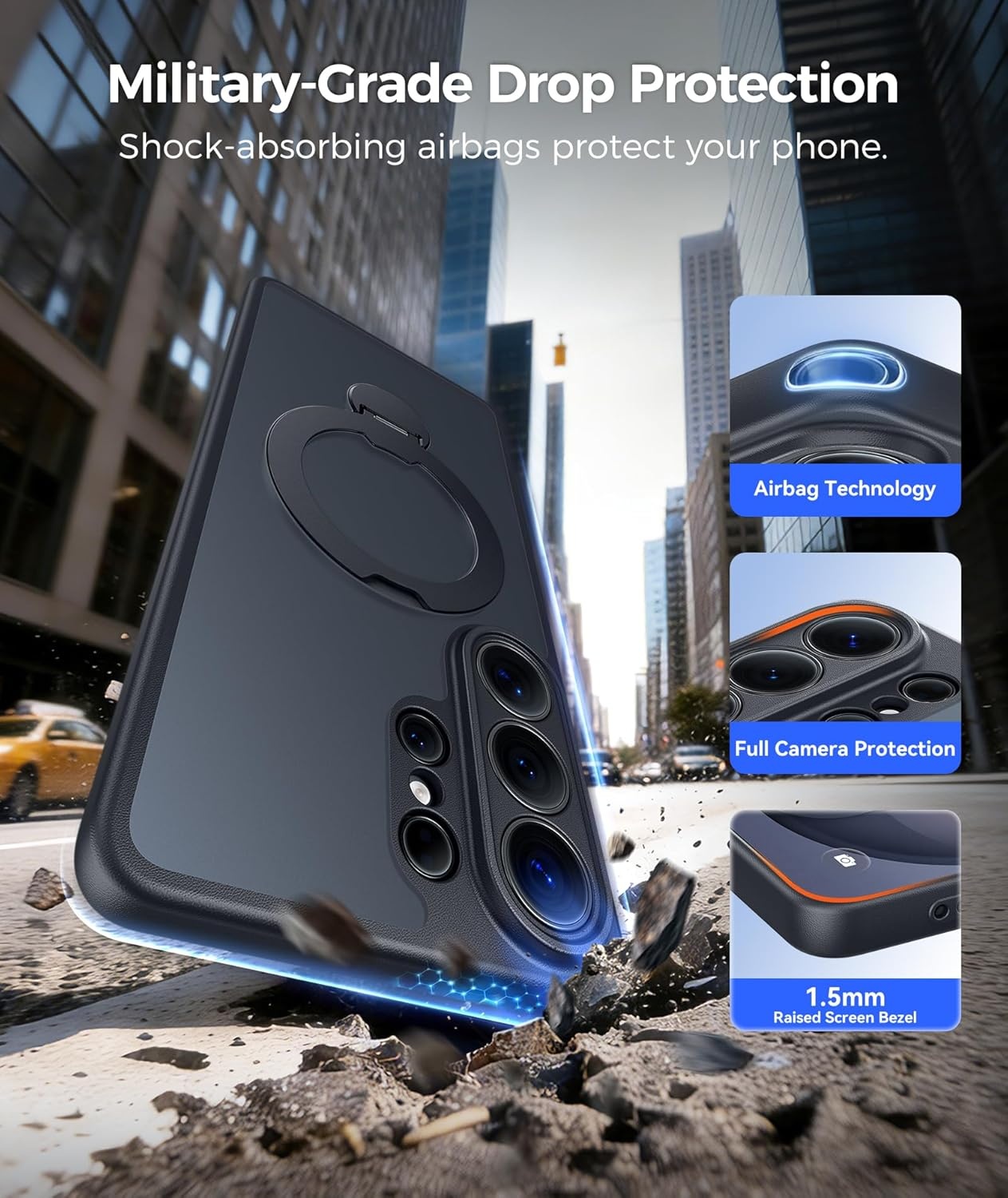 image:imageFNTCASE for iPhone 17 Case 360 Spin Magnetic Stand Compatible with Magsafe Screen Protector Translucent Matte Military Grade Shockproof Full Camera Protective Phone Cover BlackBlack