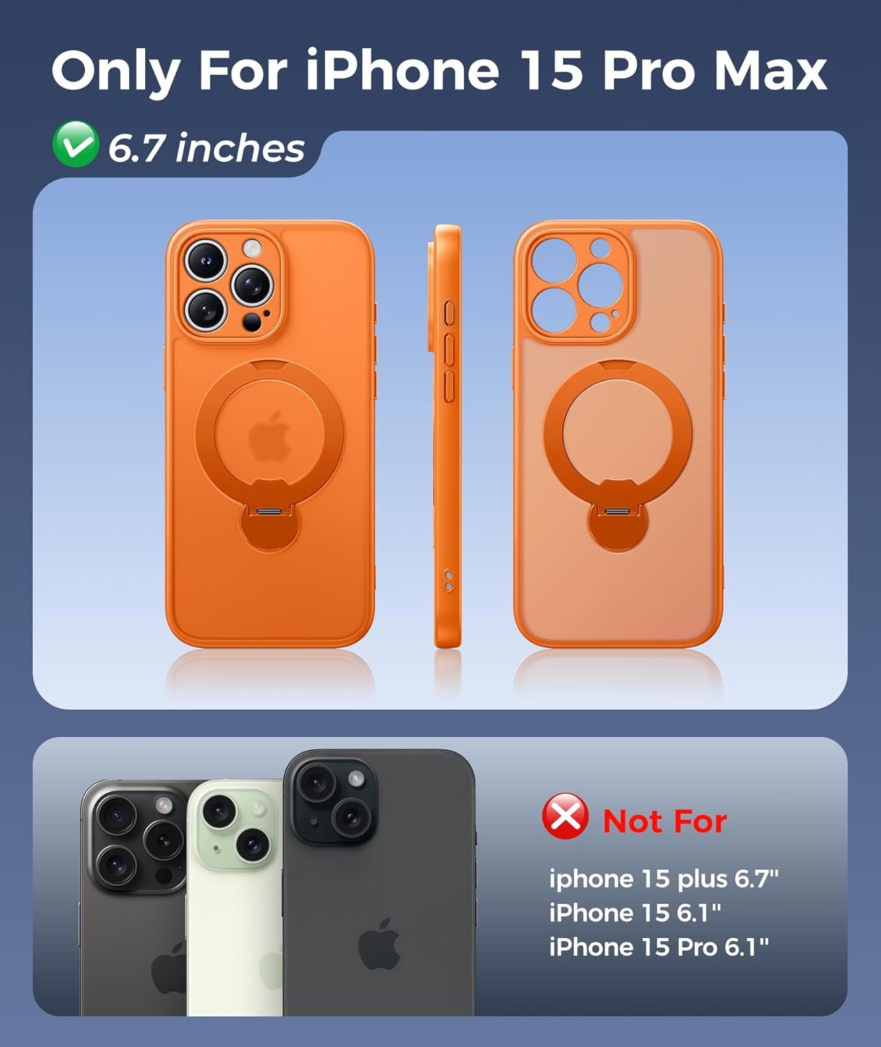 image:imageFNTCASE for iPhone 17 Case 360 Spin Magnetic Stand Compatible with Magsafe Screen Protector Translucent Matte Military Grade Shockproof Full Camera Protective Phone Cover BlackOrange