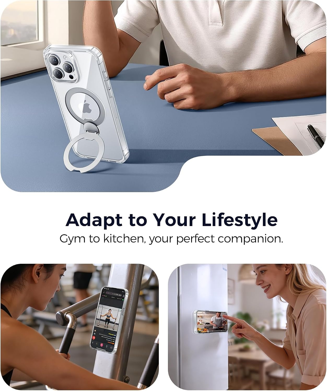 image:imageFNTCASE for iPhone 17 Case 360 Spin Magnetic Stand Compatible with Magsafe Screen Protector Translucent Matte Military Grade Shockproof Full Camera Protective Phone Cover BlackClear