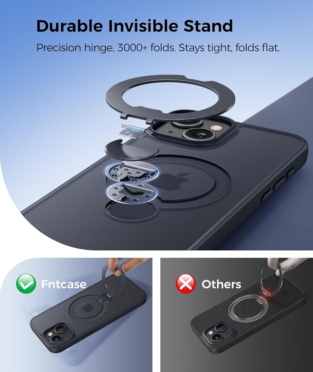 image:imageFNTCASE for iPhone 17 Case 360 Spin Magnetic Stand Compatible with Magsafe Screen Protector Translucent Matte Military Grade Shockproof Full Camera Protective Phone Cover BlackBlack