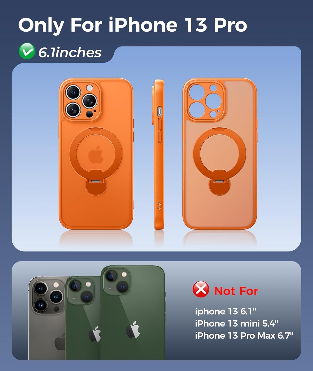 image:imageFNTCASE for iPhone 17 Case 360 Spin Magnetic Stand Compatible with Magsafe Screen Protector Translucent Matte Military Grade Shockproof Full Camera Protective Phone Cover BlackOrange