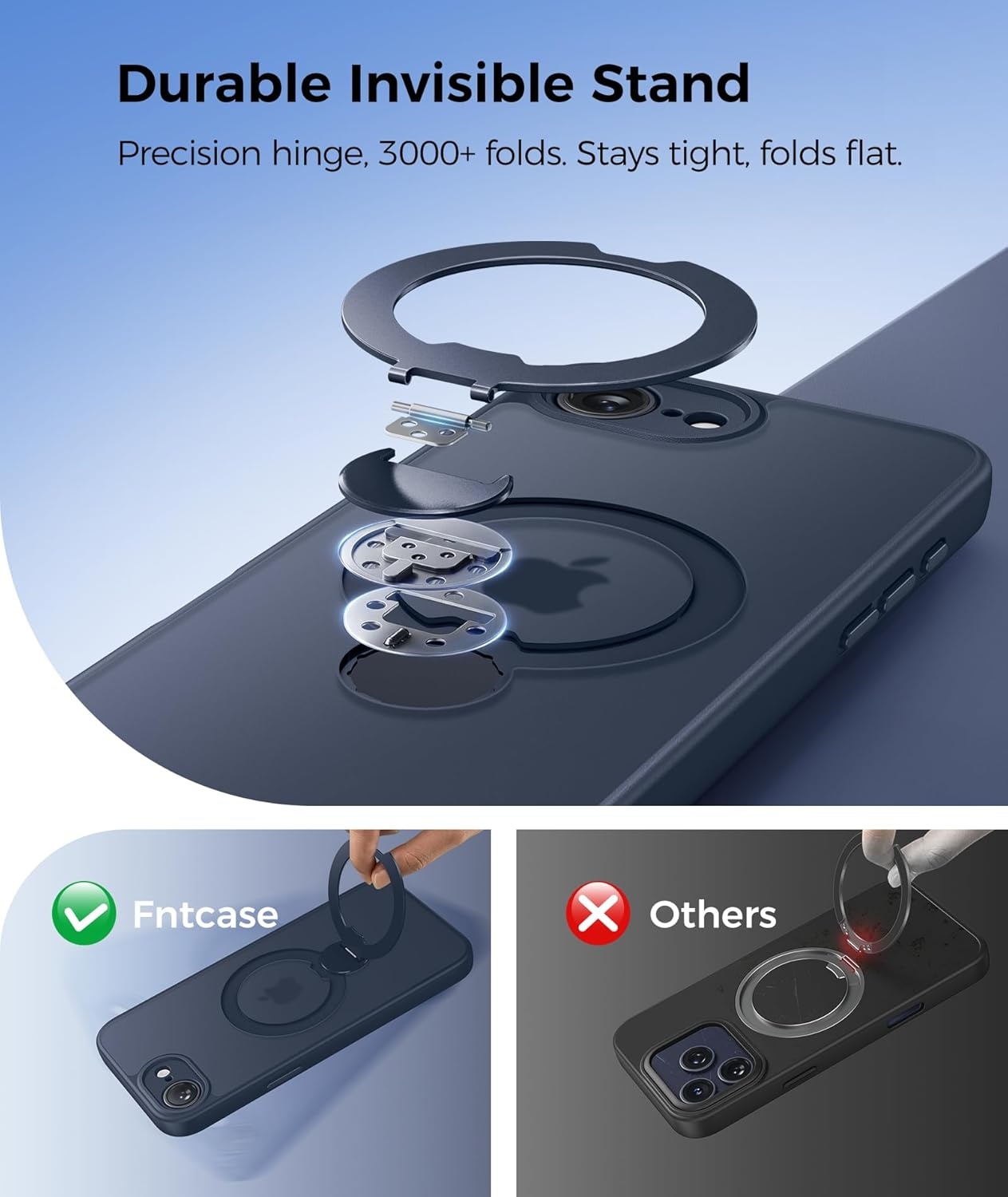image:imageFNTCASE for iPhone 17 Case 360 Spin Magnetic Stand Compatible with Magsafe Screen Protector Translucent Matte Military Grade Shockproof Full Camera Protective Phone Cover BlackDeep Blue