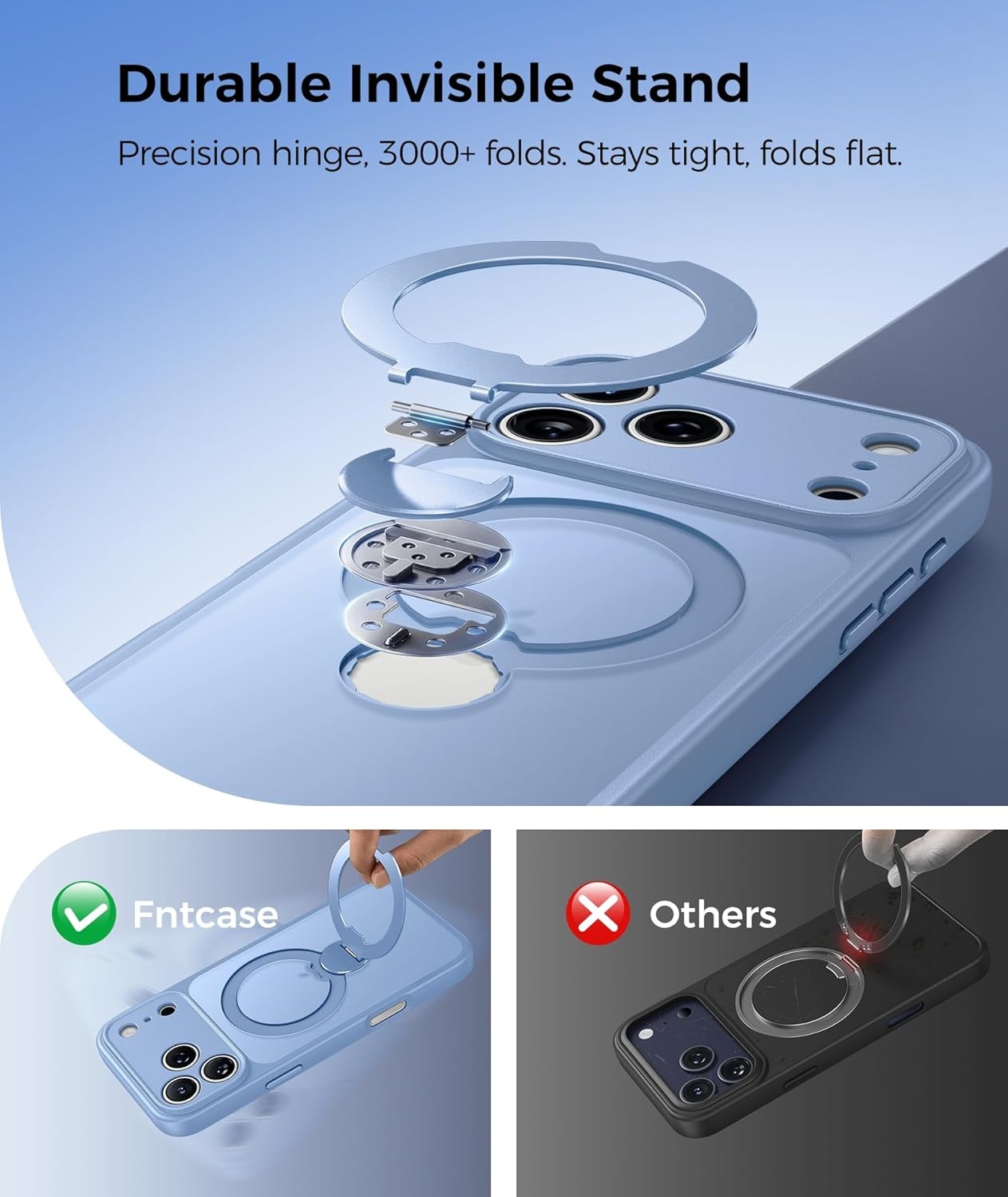 image:imageFNTCASE for iPhone 17 Case 360 Spin Magnetic Stand Compatible with Magsafe Screen Protector Translucent Matte Military Grade Shockproof Full Camera Protective Phone Cover BlackLight Blue
