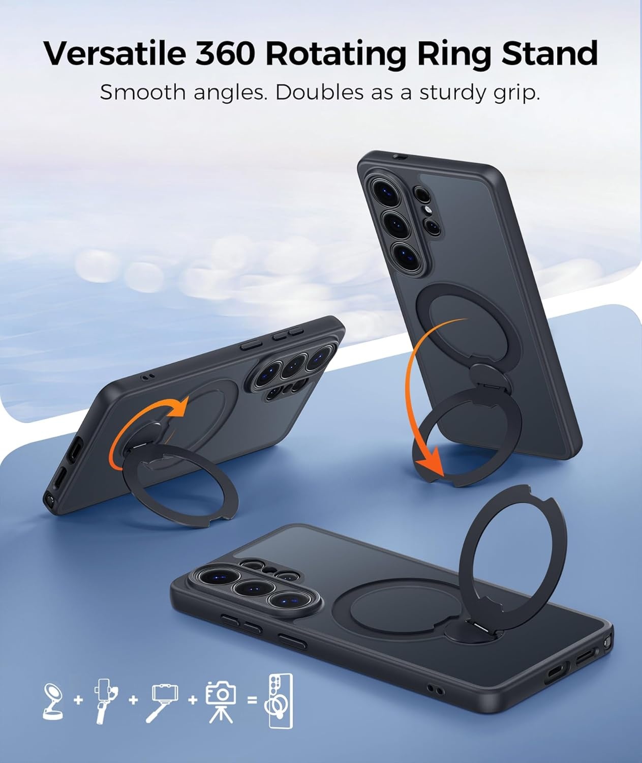 image:imageFNTCASE for iPhone 17 Case 360 Spin Magnetic Stand Compatible with Magsafe Screen Protector Translucent Matte Military Grade Shockproof Full Camera Protective Phone Cover BlackBlack