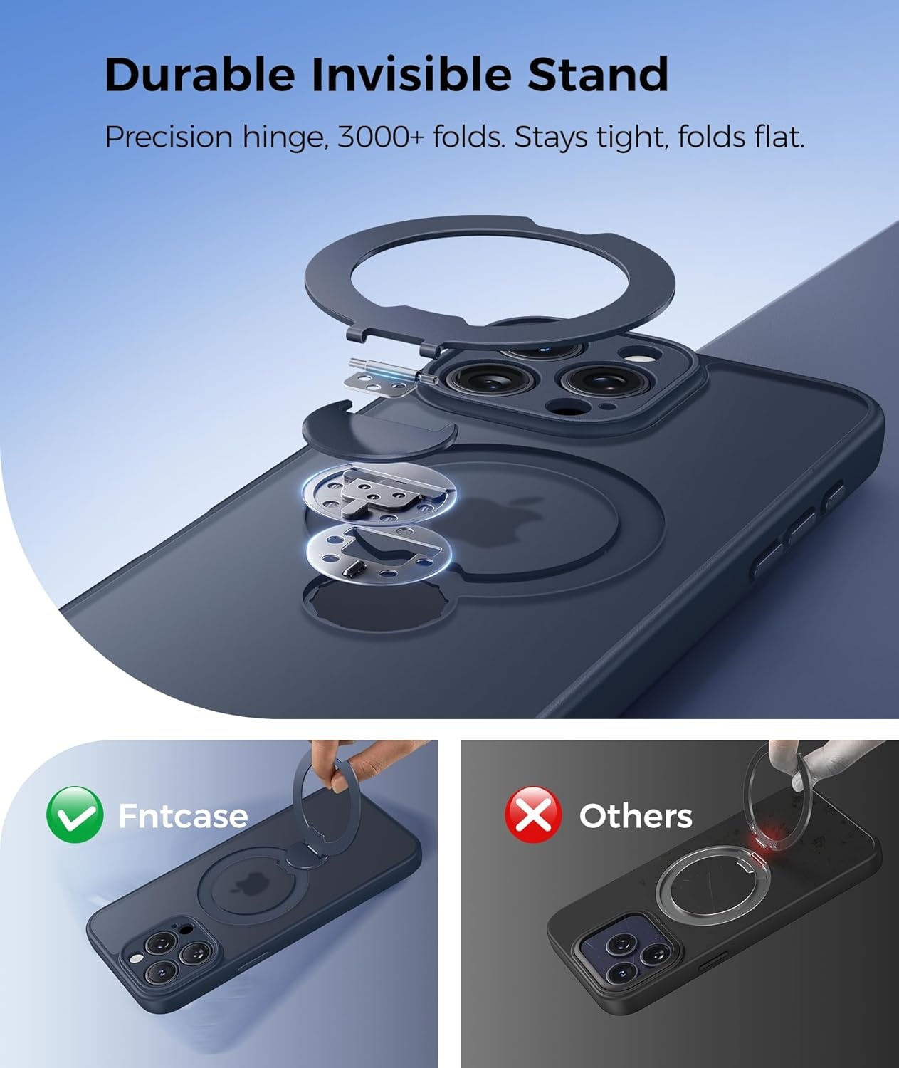 image:imageFNTCASE for iPhone 17 Case 360 Spin Magnetic Stand Compatible with Magsafe Screen Protector Translucent Matte Military Grade Shockproof Full Camera Protective Phone Cover BlackDeep Blue